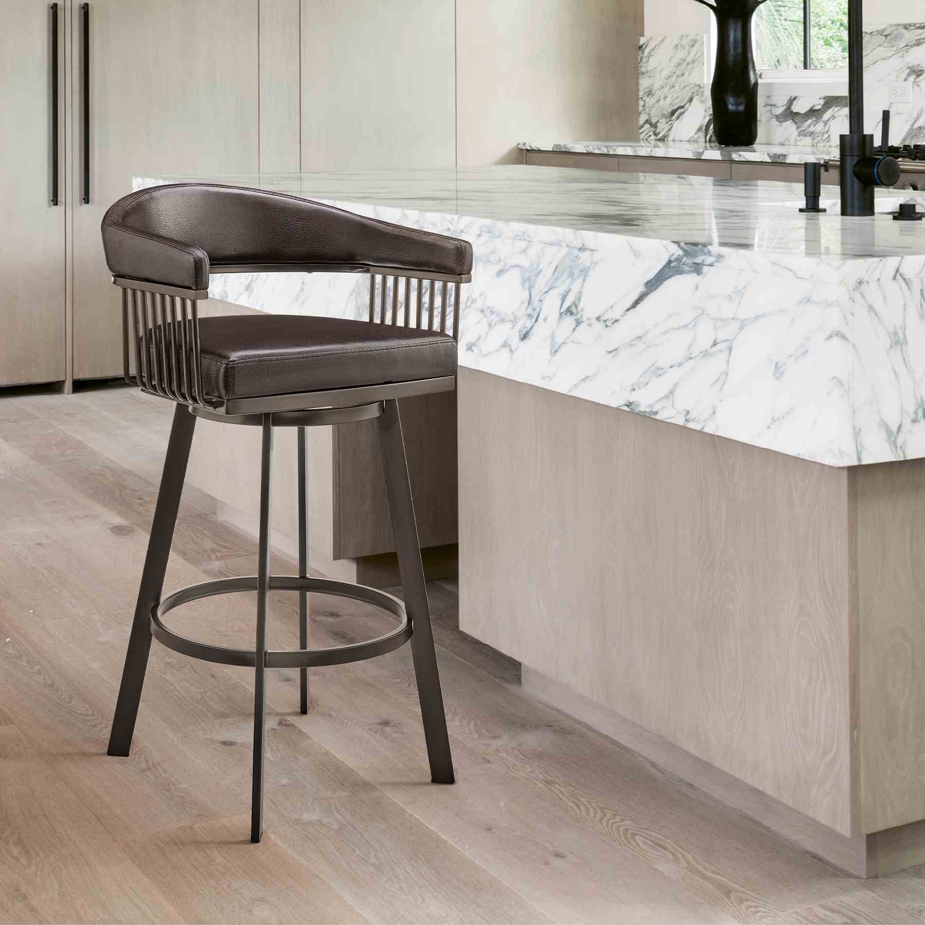 Chelsea 29" Swivel Bar Stool with Java Silver Finish and Chocolate Faux Leather - Image 10