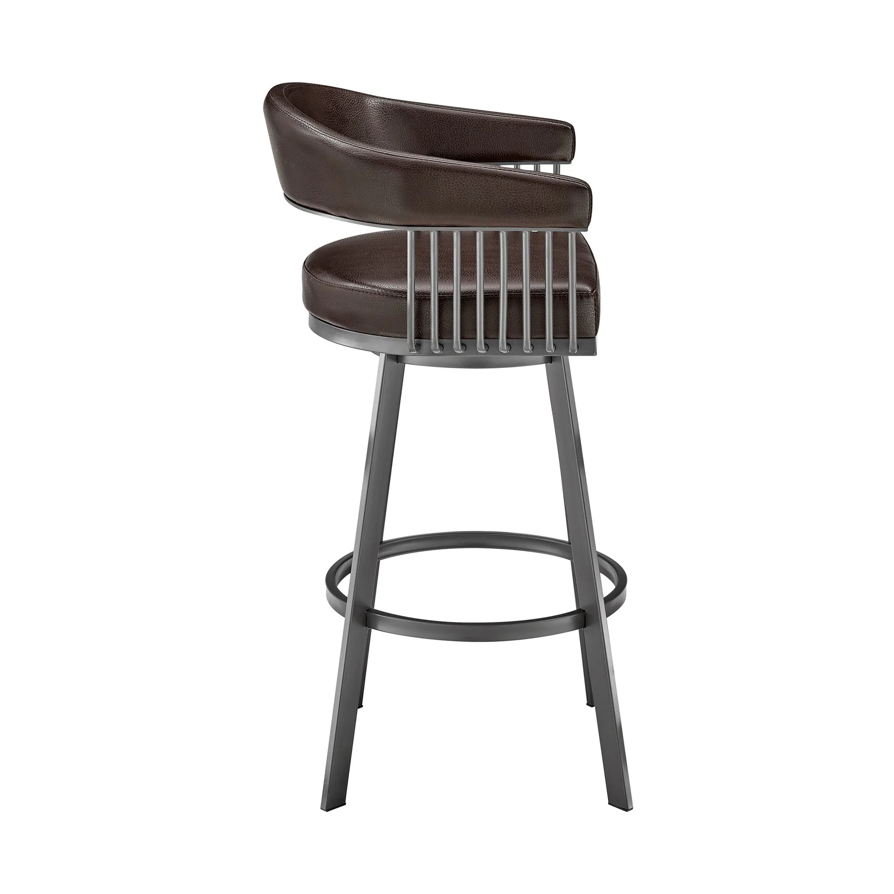 Chelsea 29" Swivel Bar Stool with Java Silver Finish and Chocolate Faux Leather - Image 3