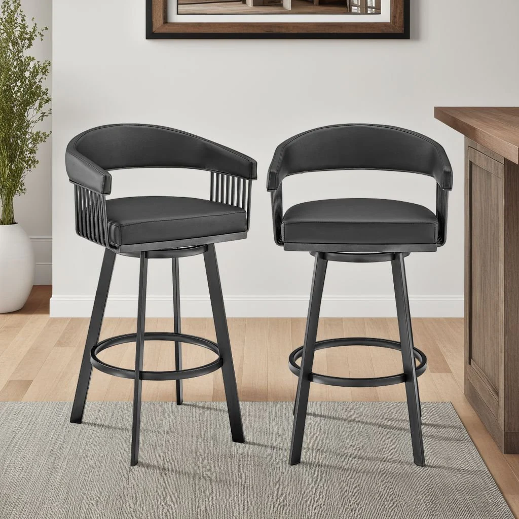 Chelsea 29" Swivel Bar Stool with Matte Black Finish and Black Faux Leather - Image 10