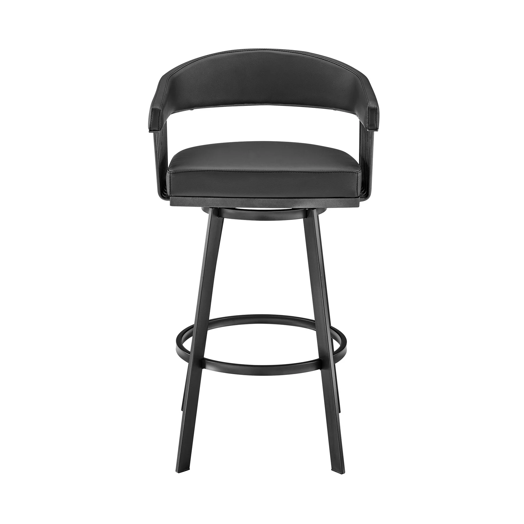 Chelsea 29" Swivel Bar Stool with Matte Black Finish and Black Faux Leather - Image 2