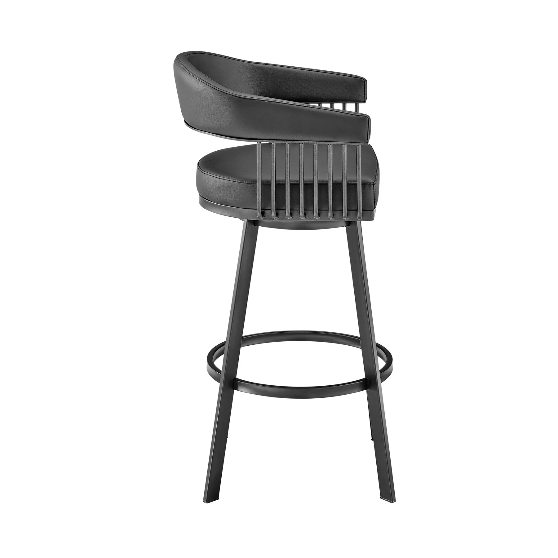 Chelsea 29" Swivel Bar Stool with Matte Black Finish and Black Faux Leather - Image 3