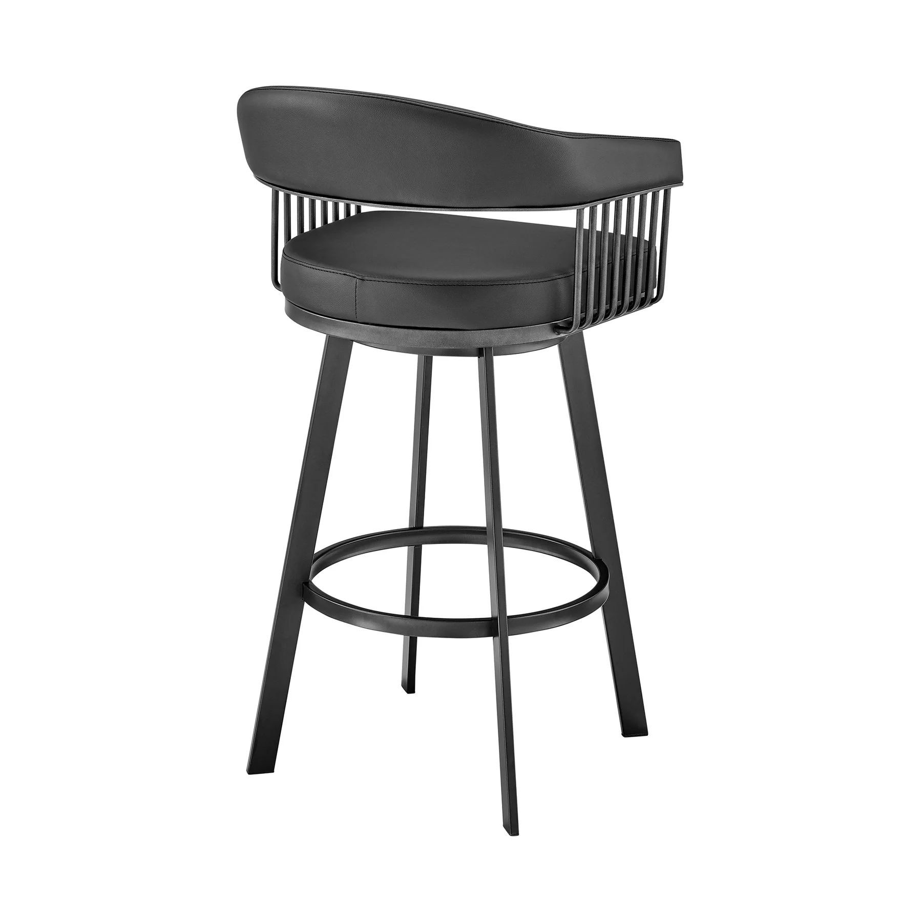 Chelsea 29" Swivel Bar Stool with Matte Black Finish and Black Faux Leather - Image 4