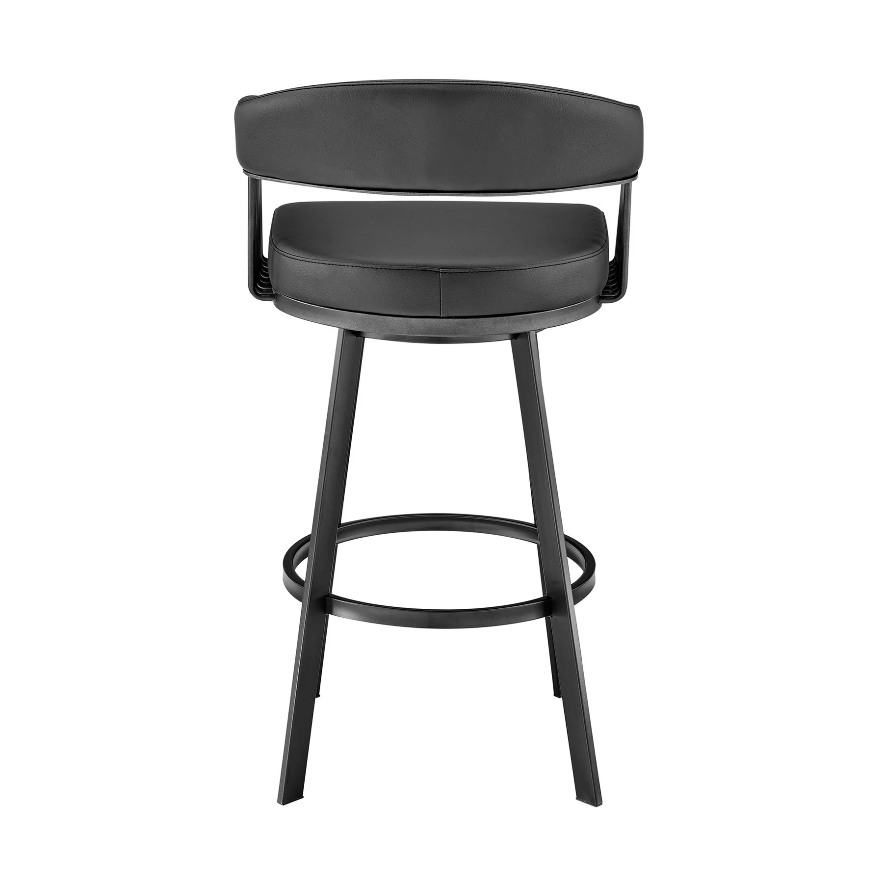 Chelsea 29" Swivel Bar Stool with Matte Black Finish and Black Faux Leather - Image 5