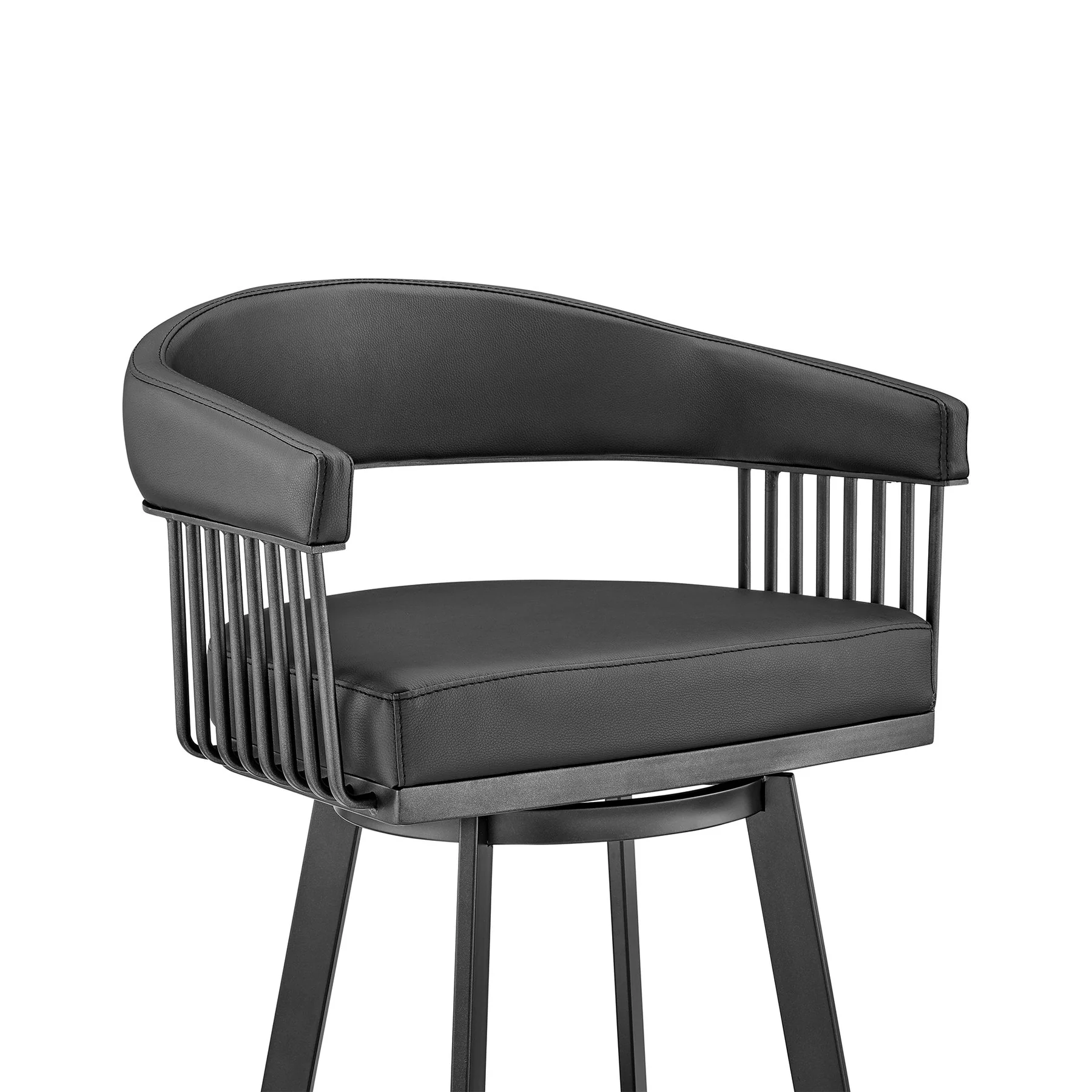 Chelsea 29" Swivel Bar Stool with Matte Black Finish and Black Faux Leather - Image 6