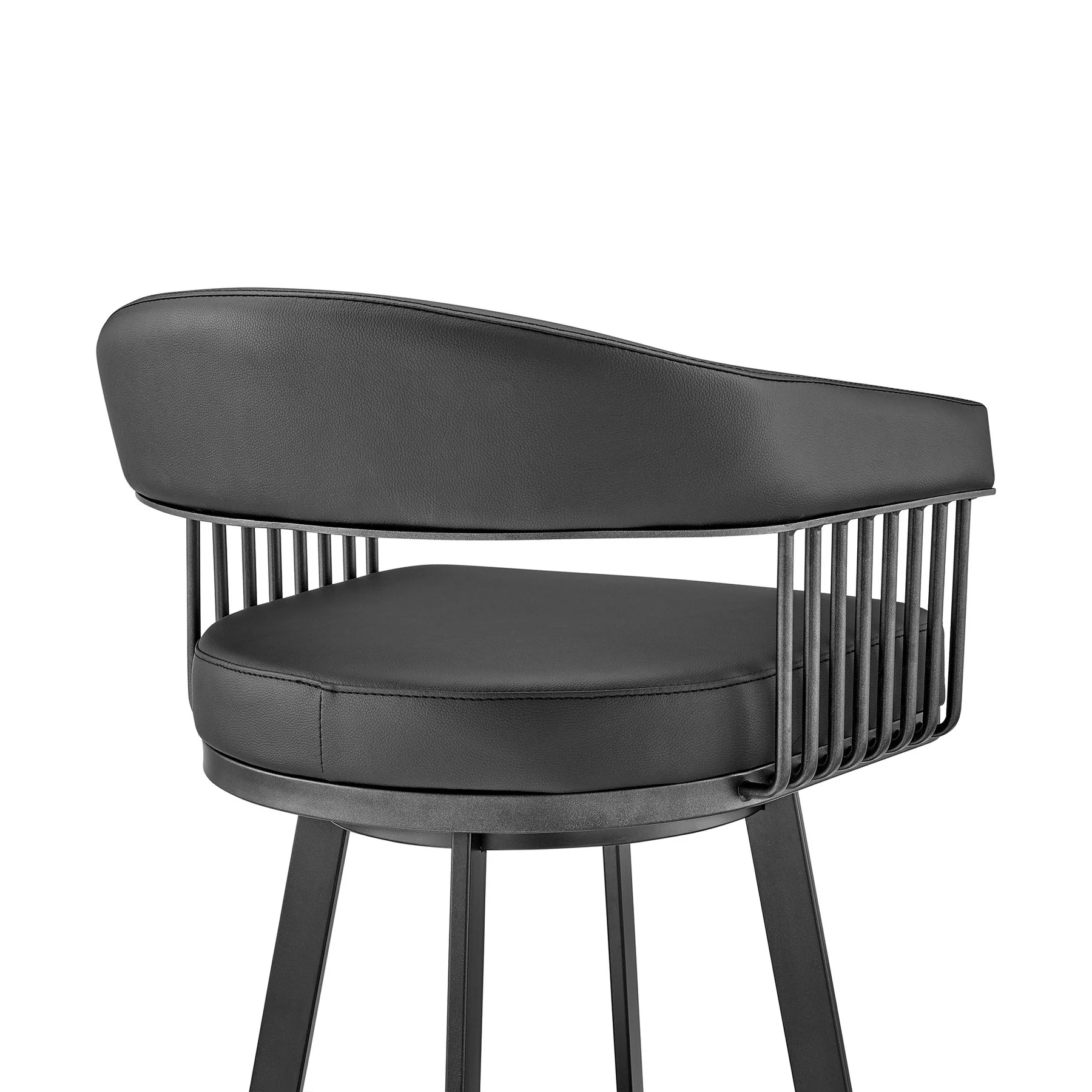 Chelsea 29" Swivel Bar Stool with Matte Black Finish and Black Faux Leather - Image 7