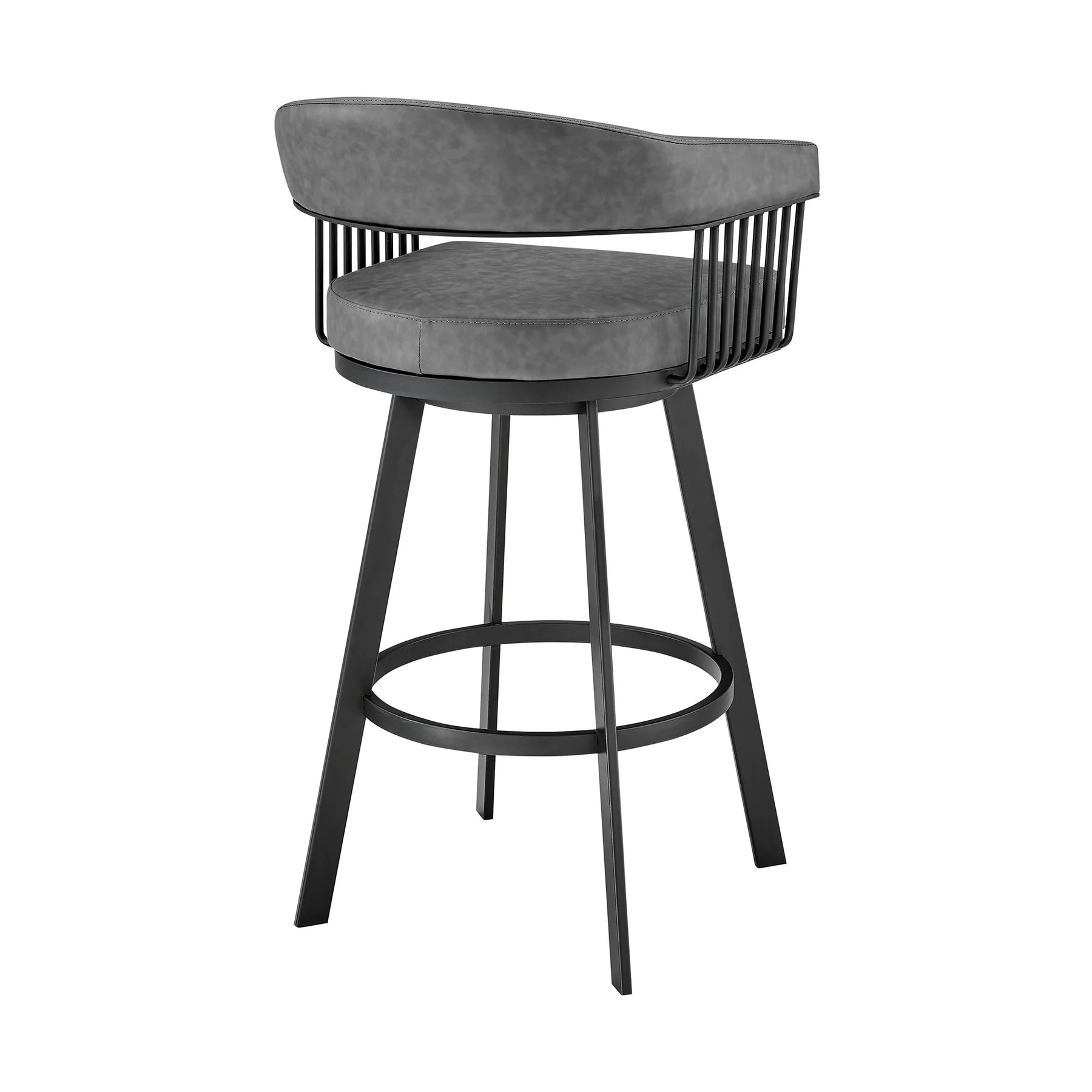 Chelsea 29" Swivel Bar Stool with Matte Black Finish and Vintage Gray Faux Leather - Image 4