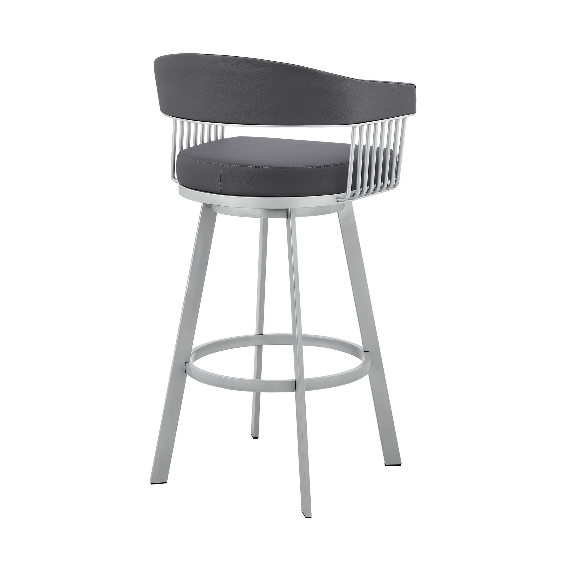 Chelsea 29" Swivel Bar Stool with Silver Finish and Slate Gray Faux Leather - Image 4