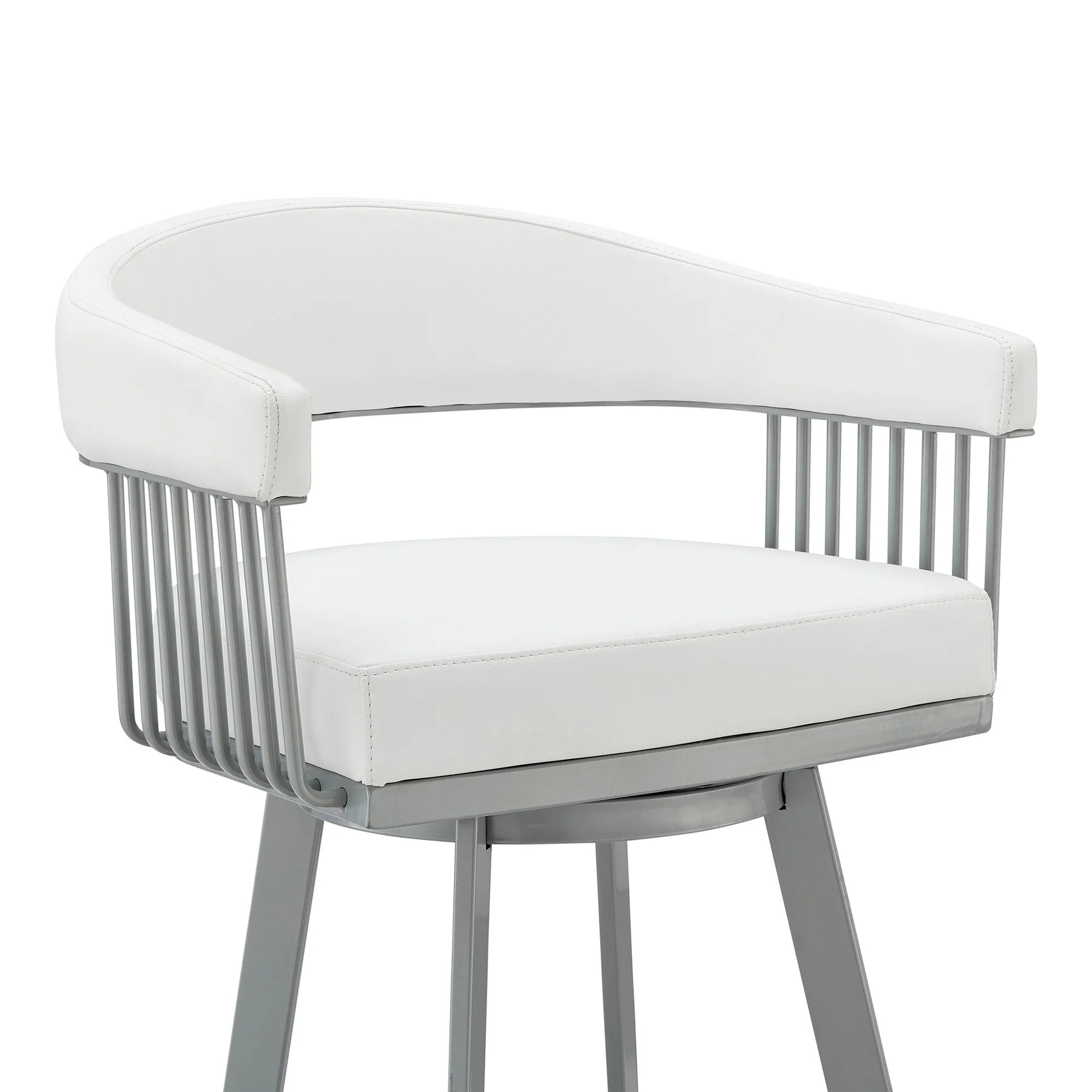 Chelsea 29" Swivel Bar Stool with Silver Metal Finish and White Faux Leather - Image 6