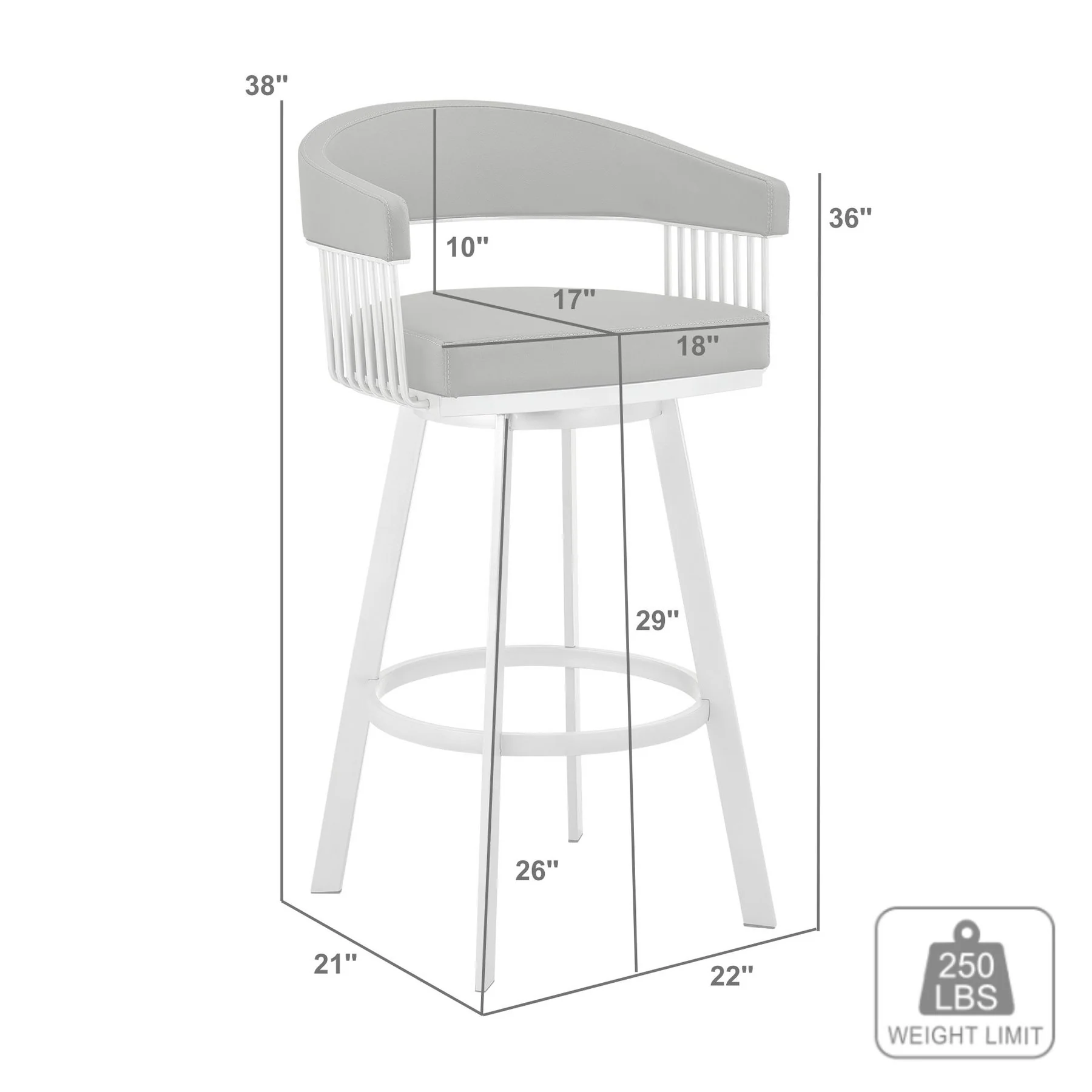 Chelsea 29" Swivel Bar Stool with Silver Metal Finish and White Faux Leather - Image 9