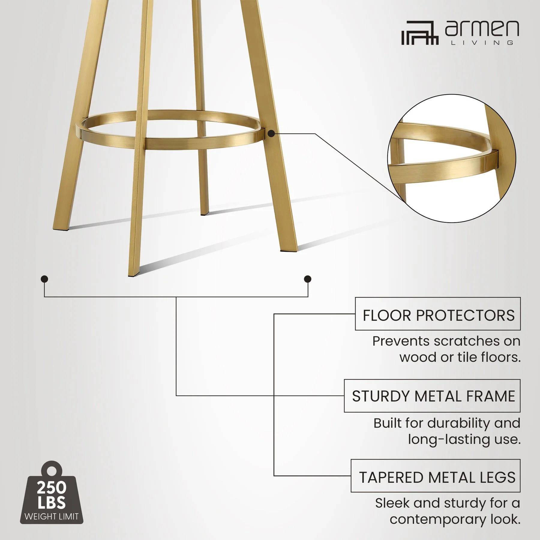 Chelsea 30" Swivel Bar Stool with Gold Brushed Stainless Steel and Anchor Gray Fabric - Image 12