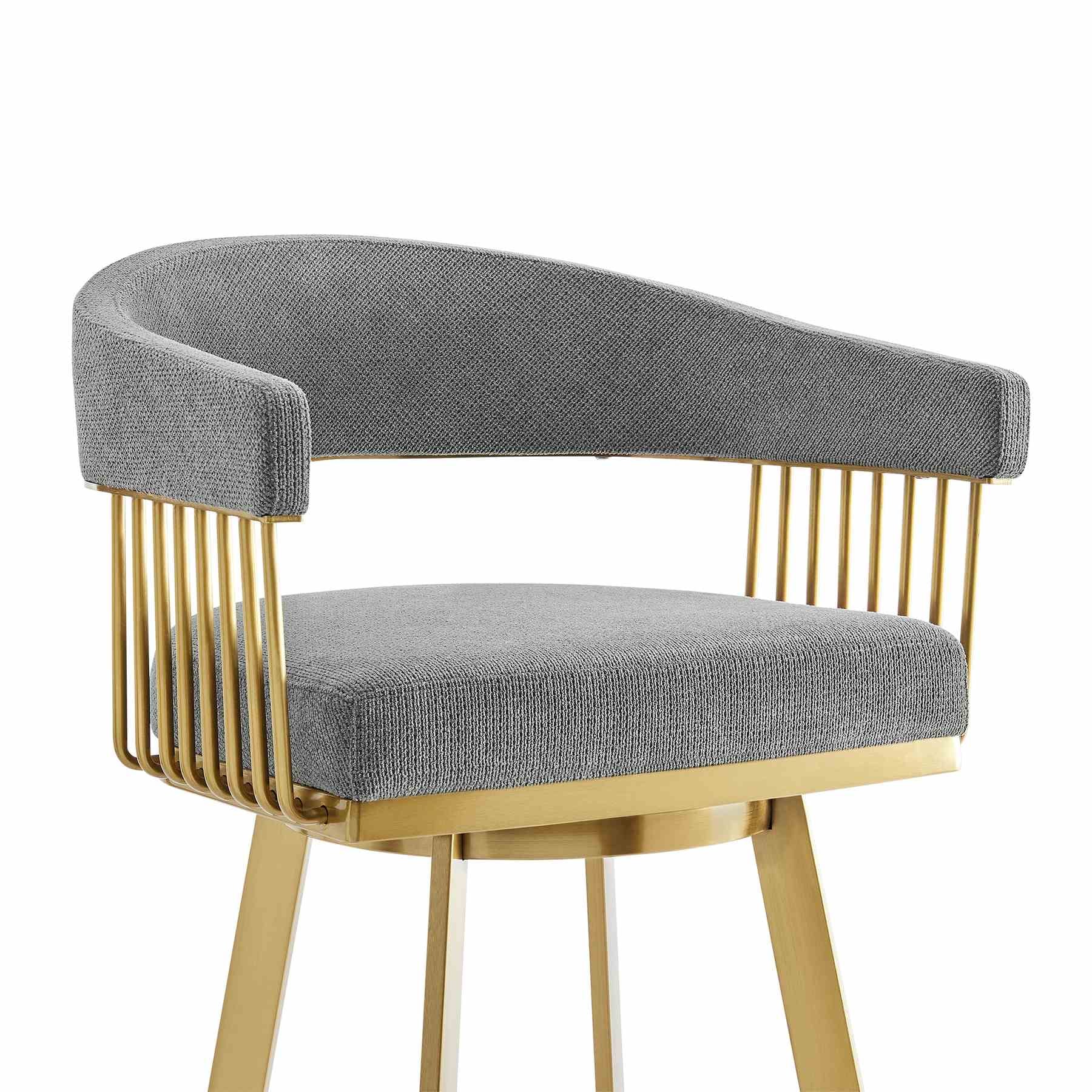 Chelsea 30" Swivel Bar Stool with Gold Brushed Stainless Steel and Anchor Gray Fabric - Image 4
