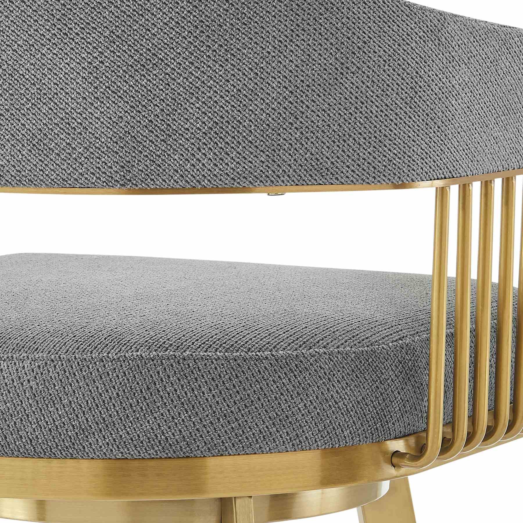 Chelsea 30" Swivel Bar Stool with Gold Brushed Stainless Steel and Anchor Gray Fabric - Image 7