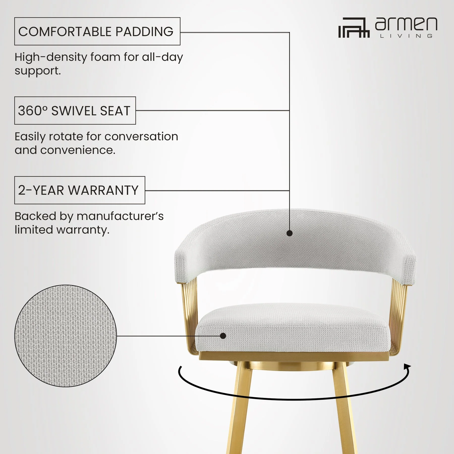 Chelsea 30" Swivel Bar Stool with Gold Brushed Stainless Steel and Silver Fabric - Image 11