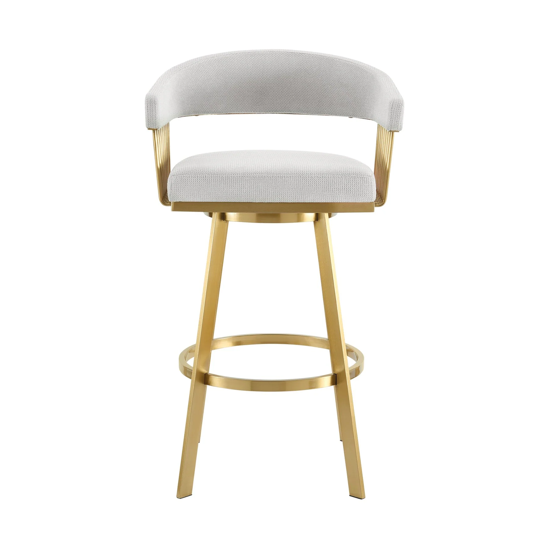 Chelsea 30" Swivel Bar Stool with Gold Brushed Stainless Steel and Silver Fabric - Image 2