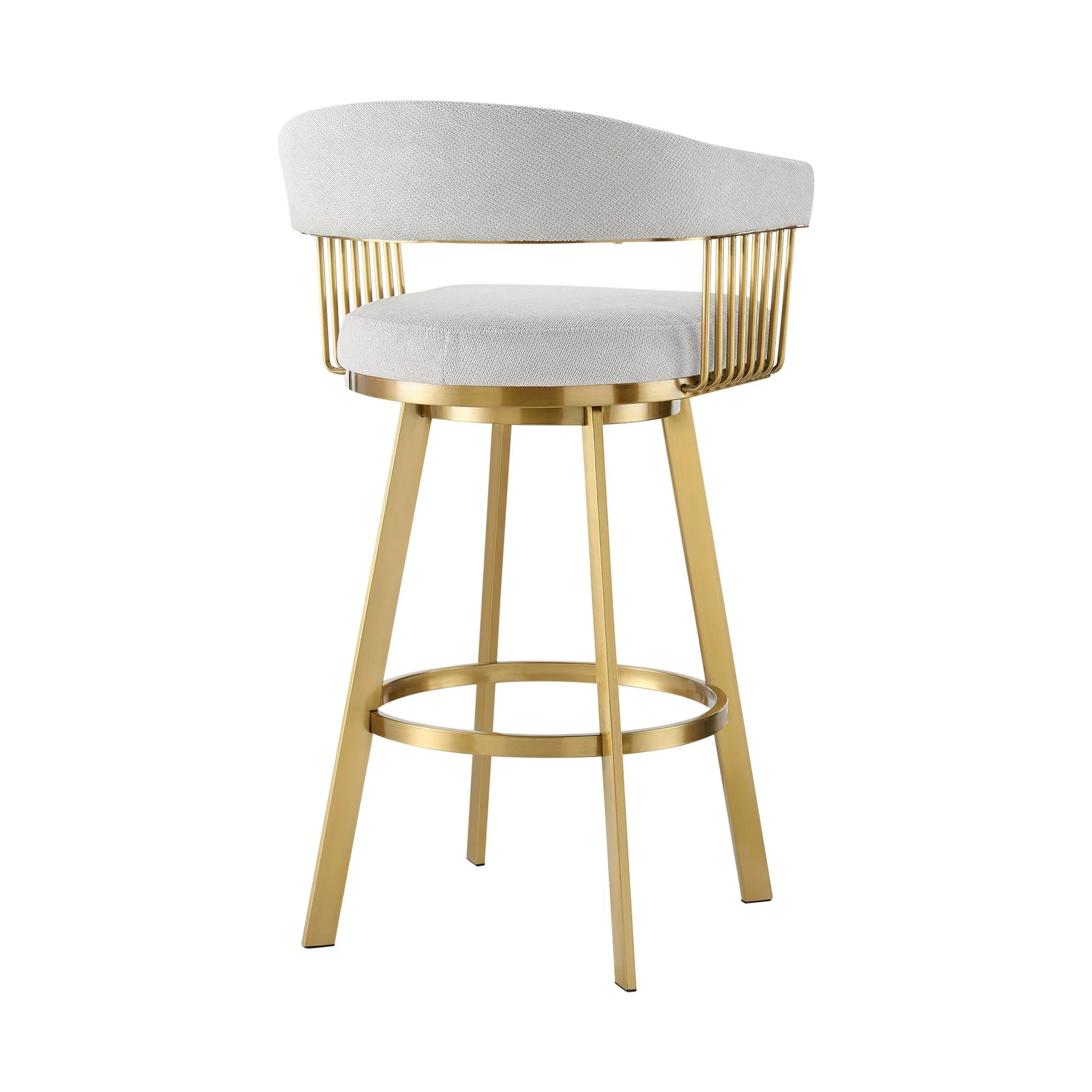 Chelsea 30" Swivel Bar Stool with Gold Brushed Stainless Steel and Silver Fabric - Image 3