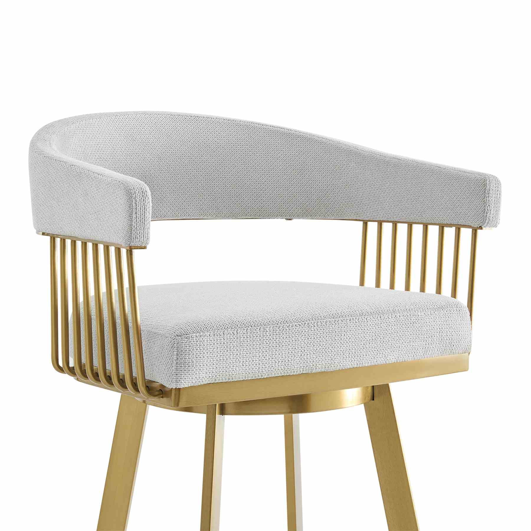Chelsea 30" Swivel Bar Stool with Gold Brushed Stainless Steel and Silver Fabric - Image 4