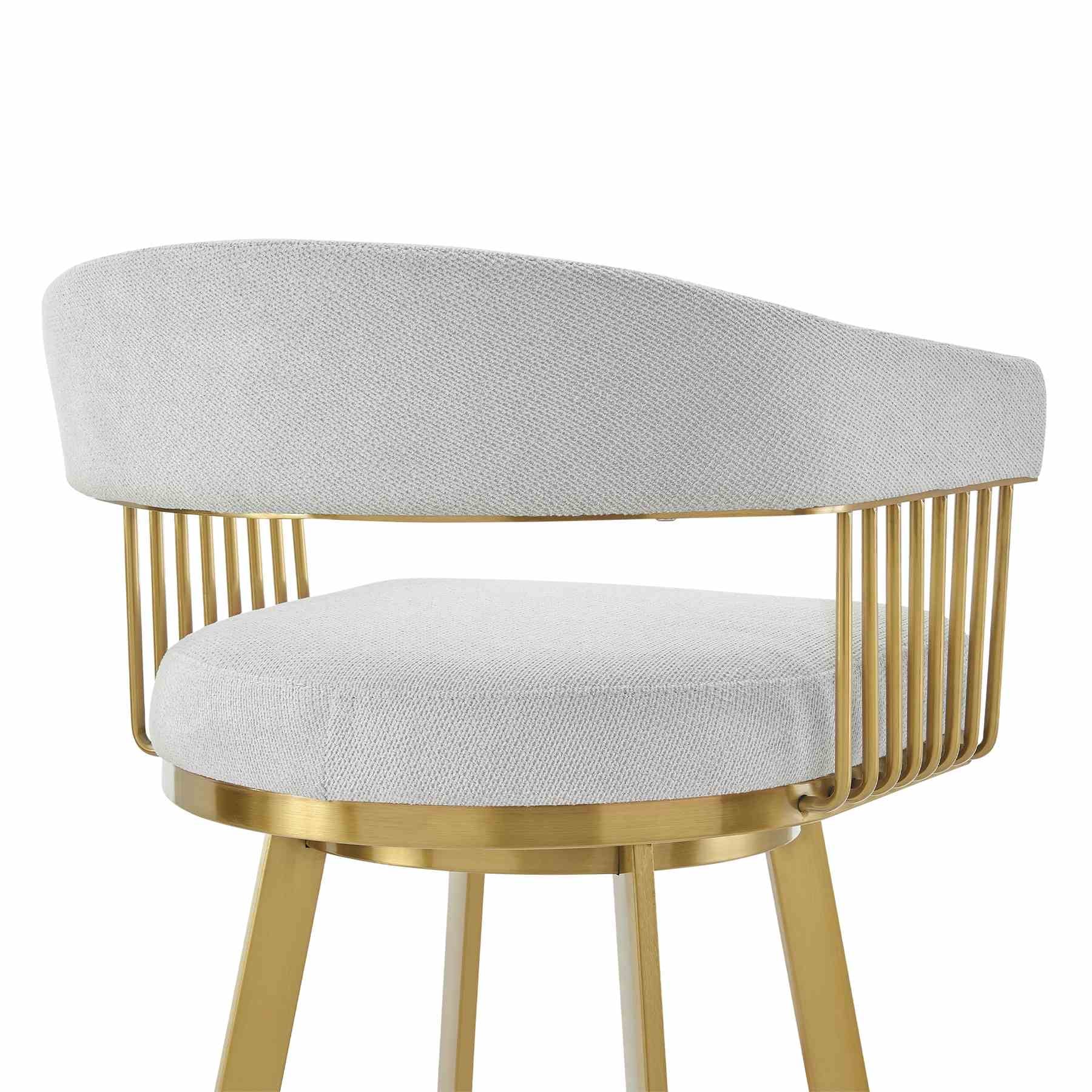 Chelsea 30" Swivel Bar Stool with Gold Brushed Stainless Steel and Silver Fabric - Image 5