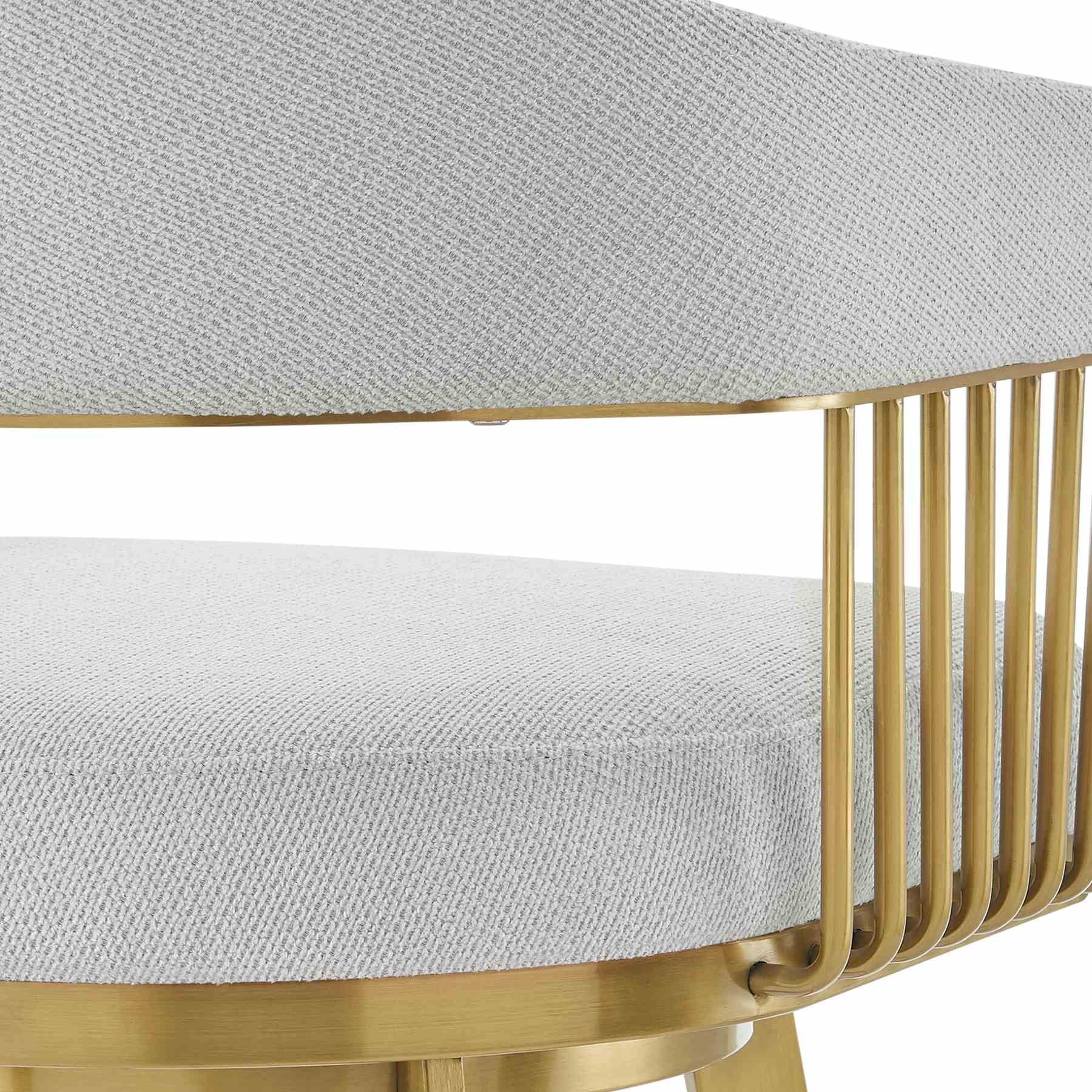 Chelsea 30" Swivel Bar Stool with Gold Brushed Stainless Steel and Silver Fabric - Image 7