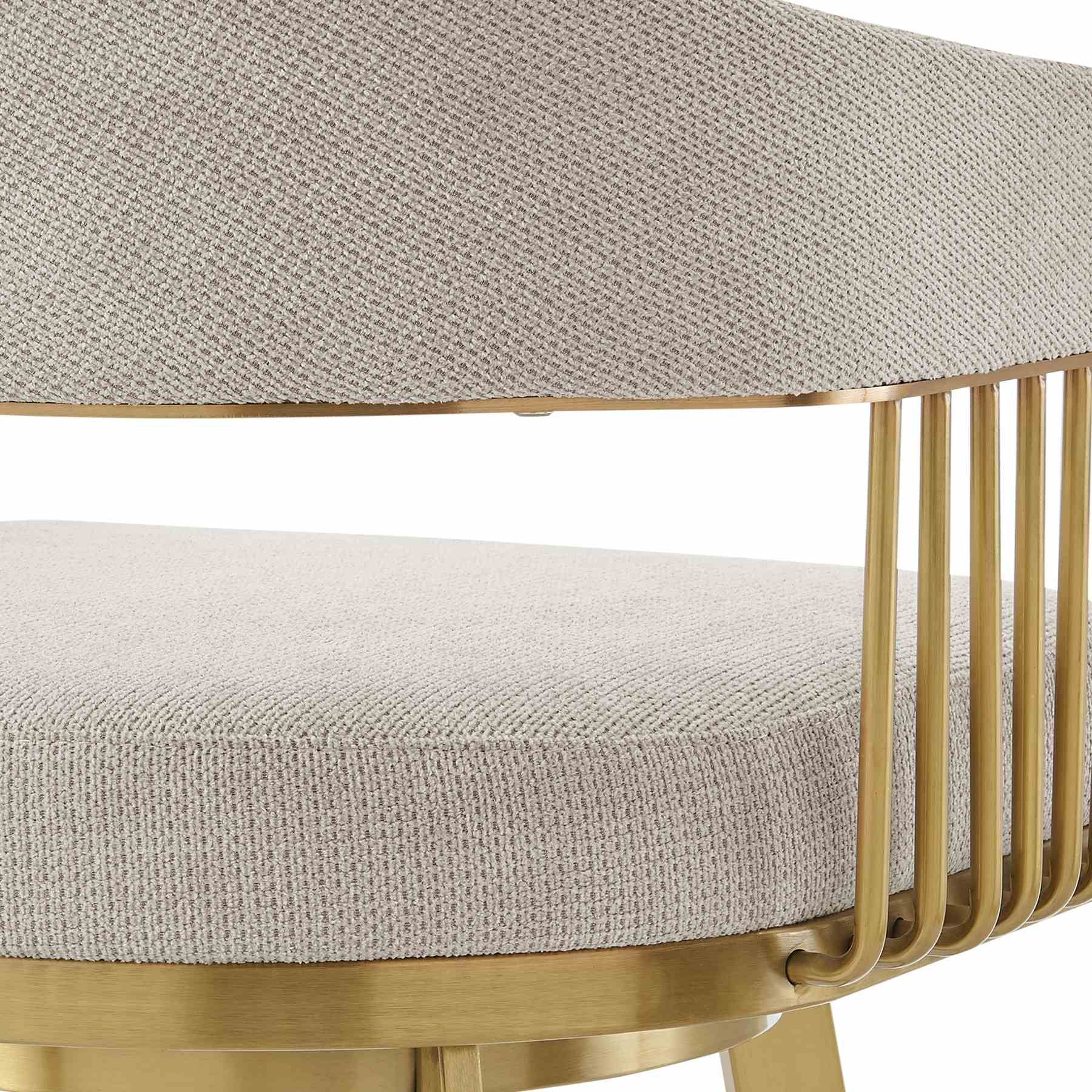 Chelsea 30" Swivel Bar Stool with Gold Brushed Stainless Steel and Taupe Fabric - Image 7