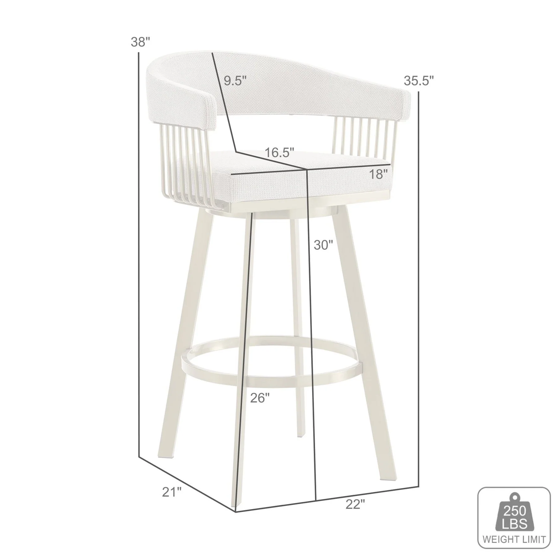 Chelsea 30" Swivel Bar Stool with Gold Brushed Stainless Steel and Taupe Fabric - Image 9