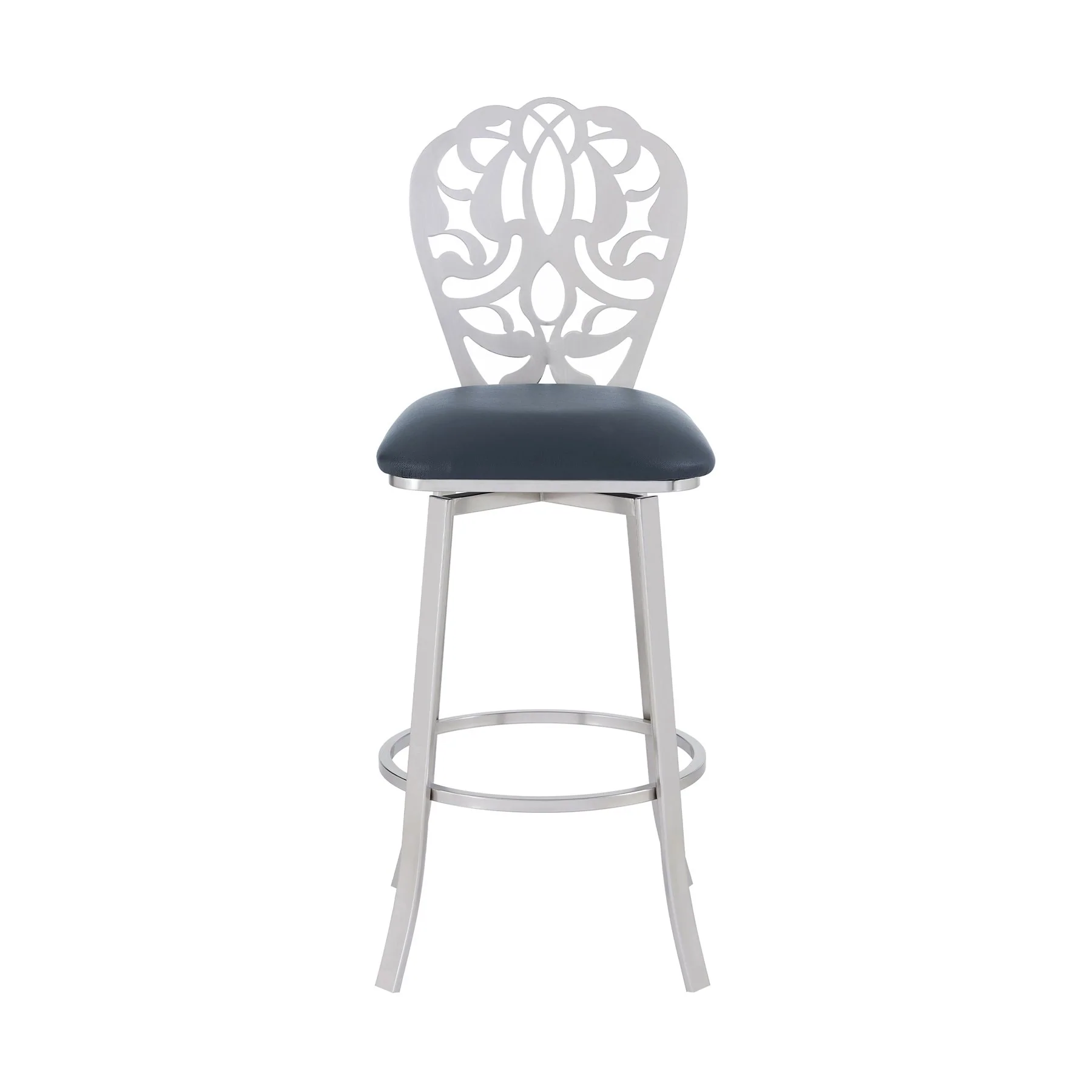 Cherie Contemporary 26" Counter Height Barstool in Brushed Stainless Steel Finish and Gray Faux Leather - Image 2