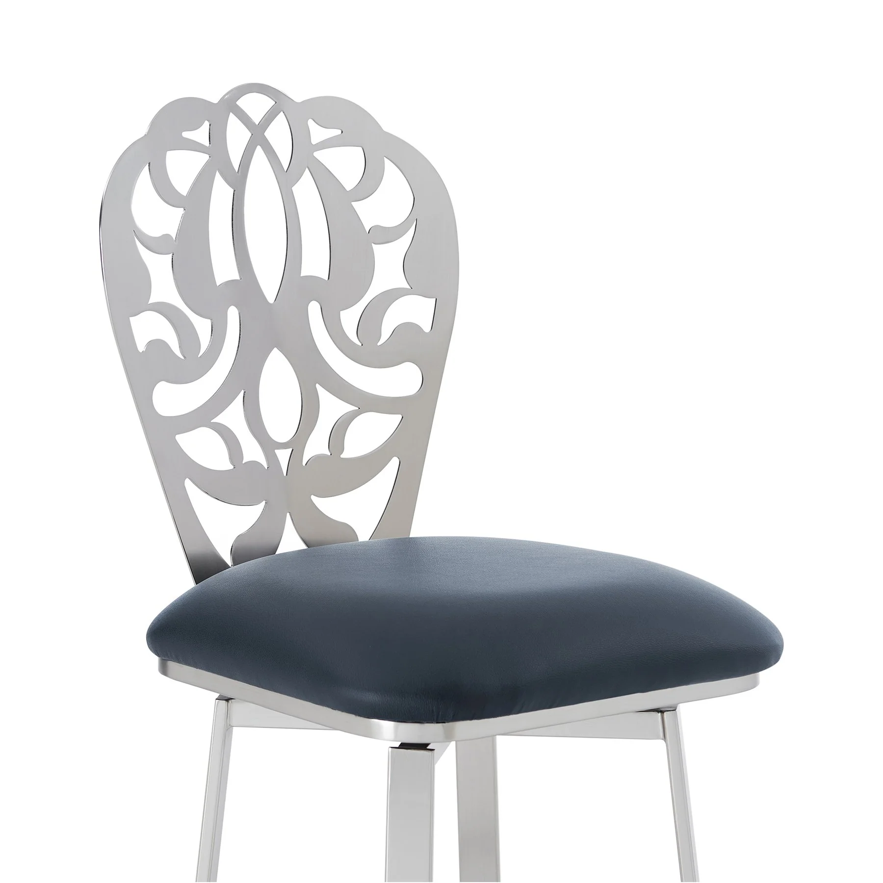 Cherie Contemporary 26" Counter Height Barstool in Brushed Stainless Steel Finish and Gray Faux Leather - Image 4