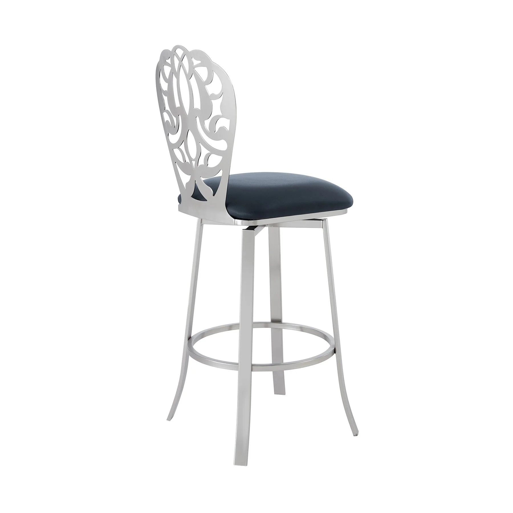 Cherie Contemporary 30" Bar Height Barstool in Brushed Stainless Steel Finish and Gray Faux Leather - Image 3