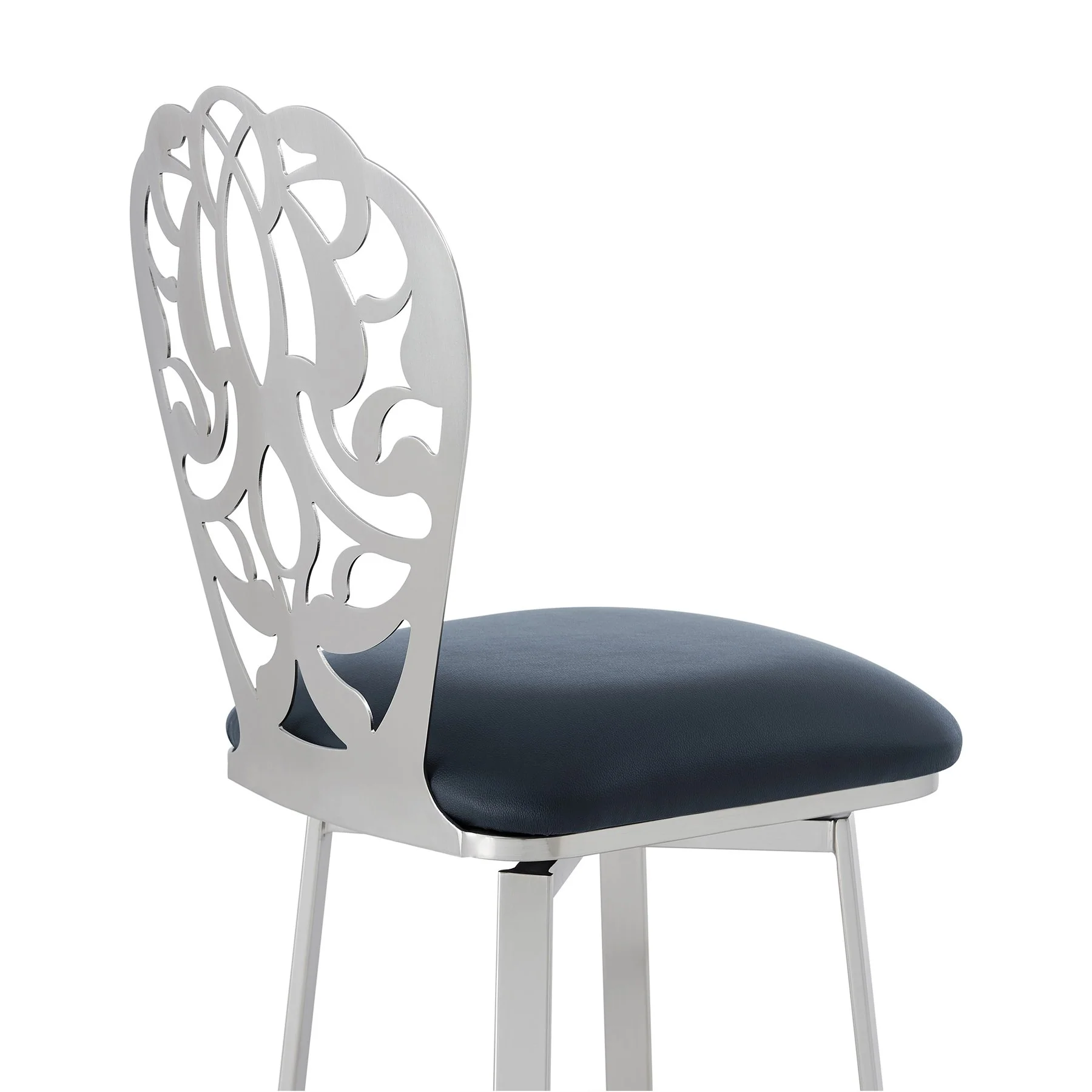 Cherie Contemporary 30" Bar Height Barstool in Brushed Stainless Steel Finish and Gray Faux Leather - Image 5