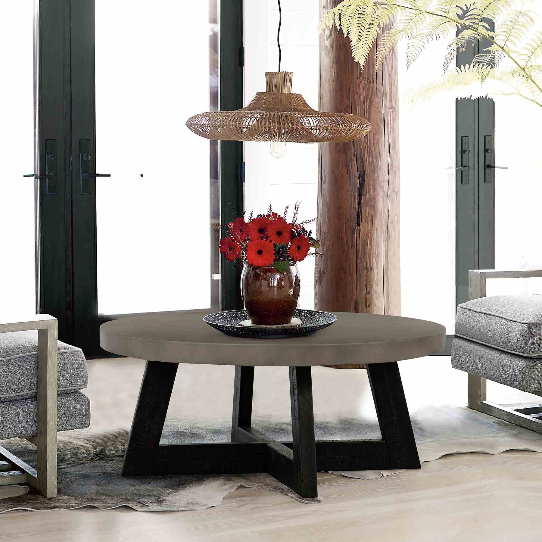 Chester Modern Concrete and Acacia Round Coffee Table - Image 7