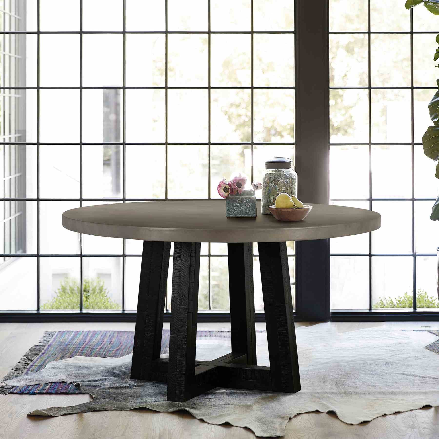 Chester Modern Concrete and Acacia Round Dining Table - Image 9