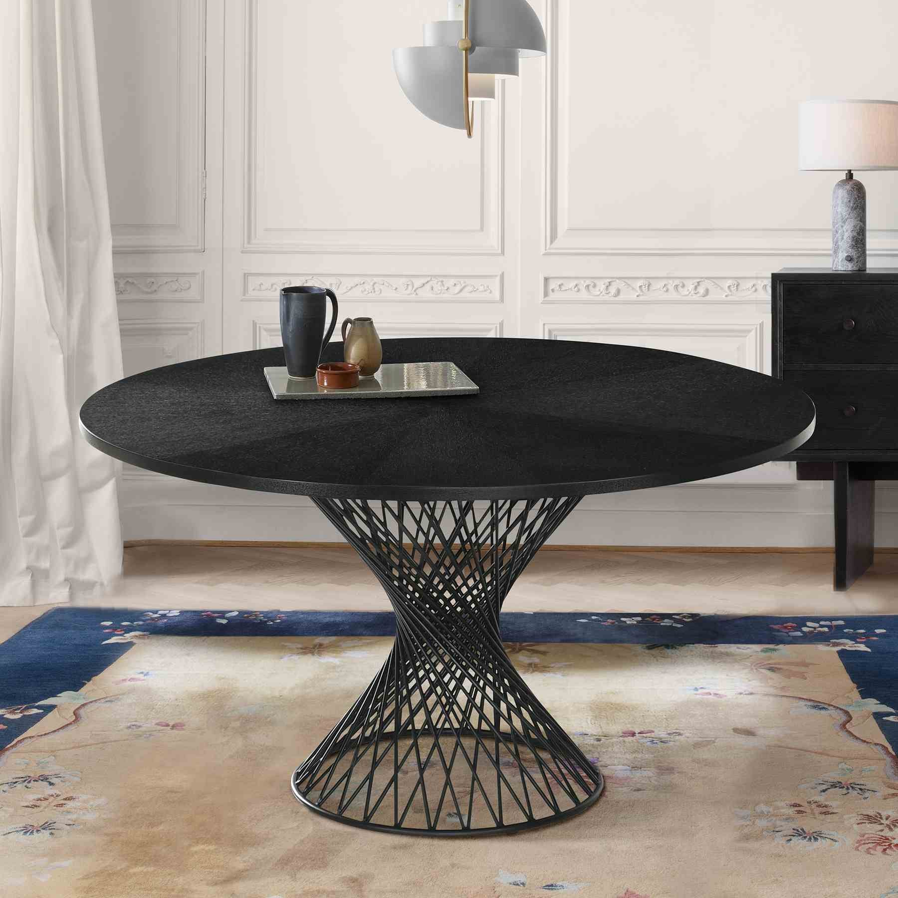 Cirque 54" Round Black Wood and Metal Pedestal Dining Table - Image 6