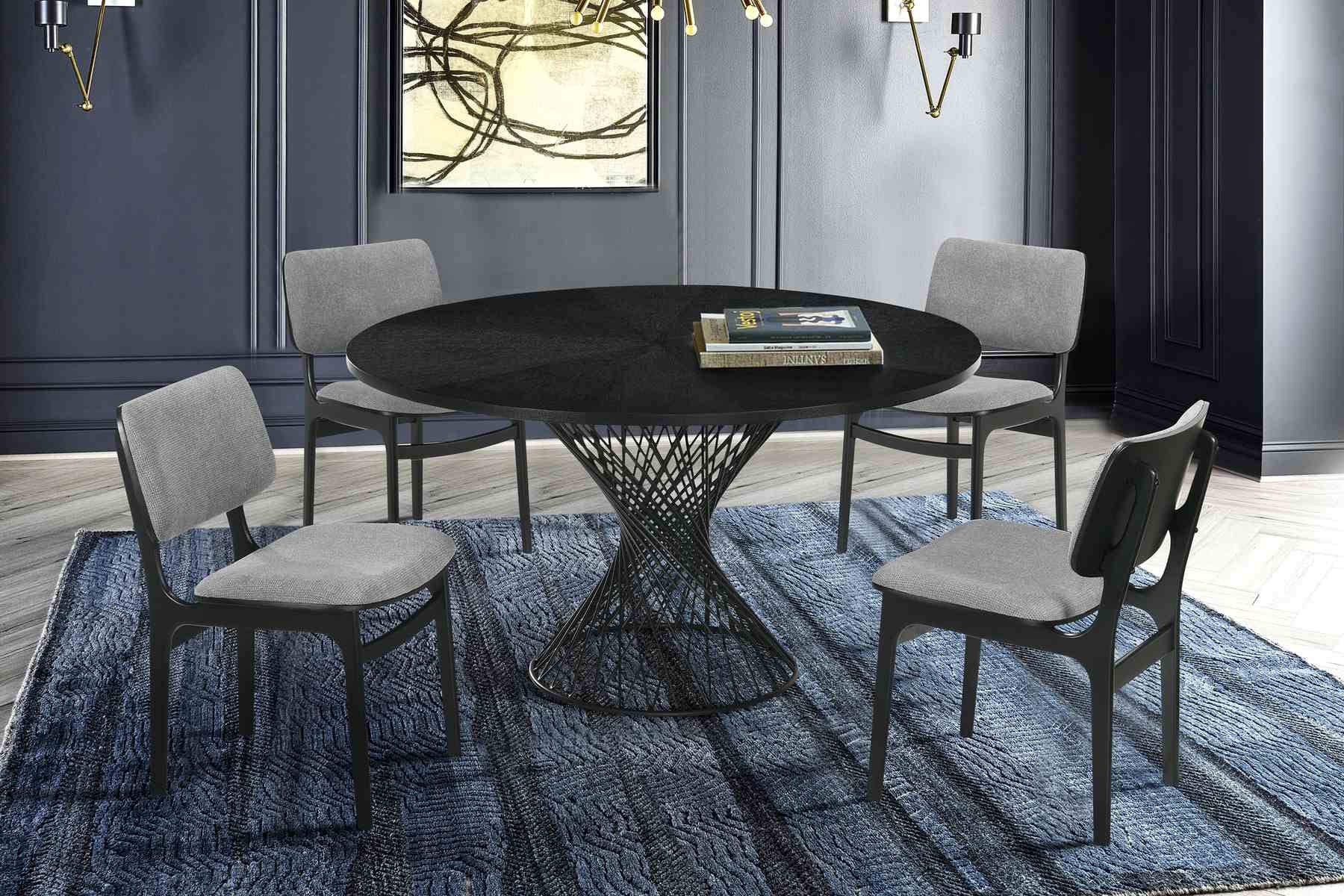 Cirque 54" Round Black Wood and Metal Pedestal Dining Table - Image 7