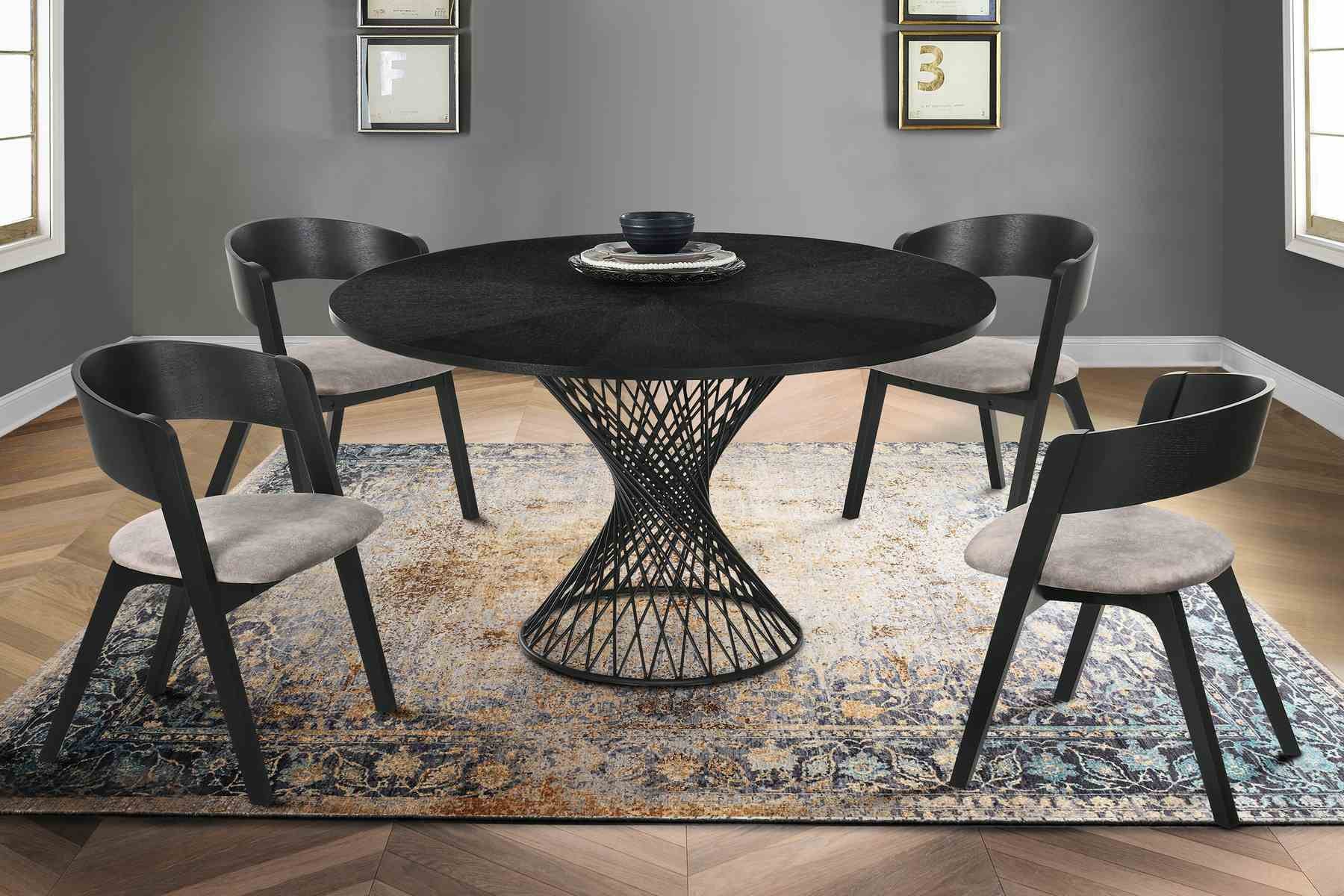 Cirque 54" Round Black Wood and Metal Pedestal Dining Table - Image 8