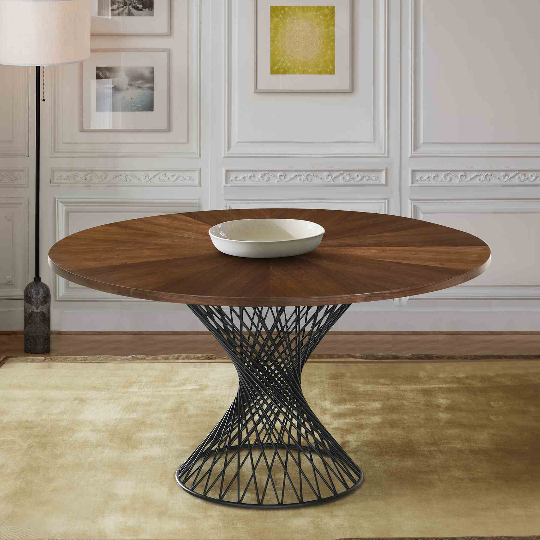 Cirque 54" Round Walnut Wood and Metal Pedestal Dining Table - Image 6