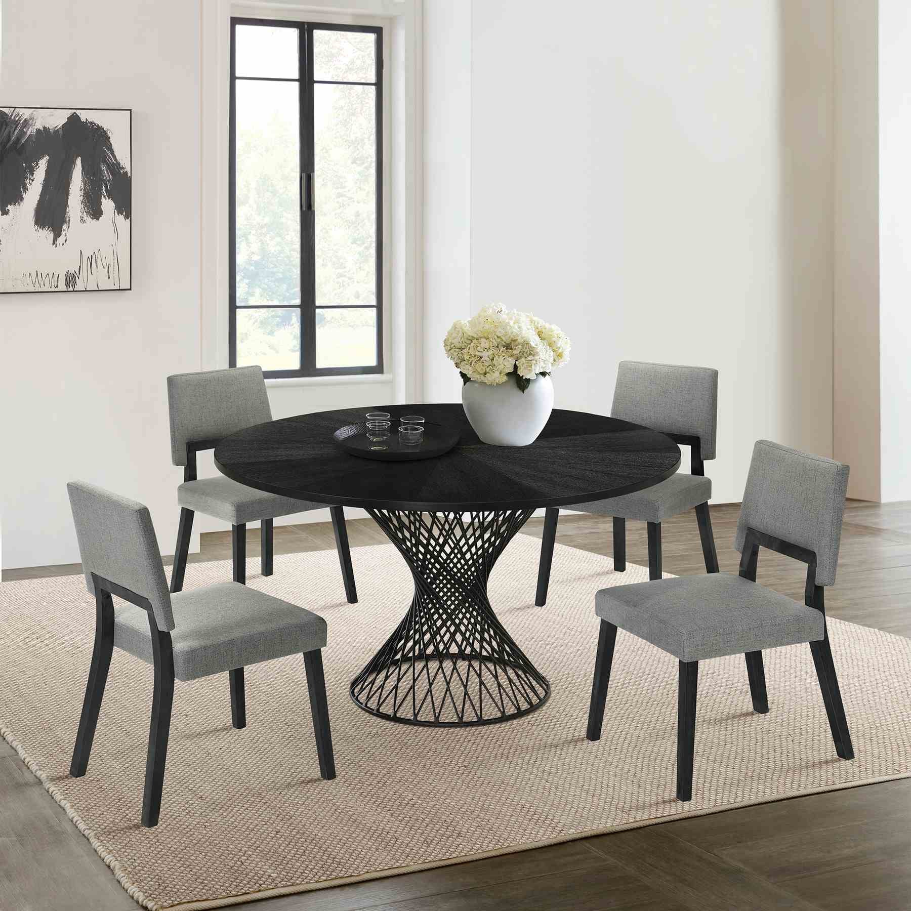 Cirque Channell 5 Piece Black Wood Dining Table Set with Charcoal Fabric - Image 10