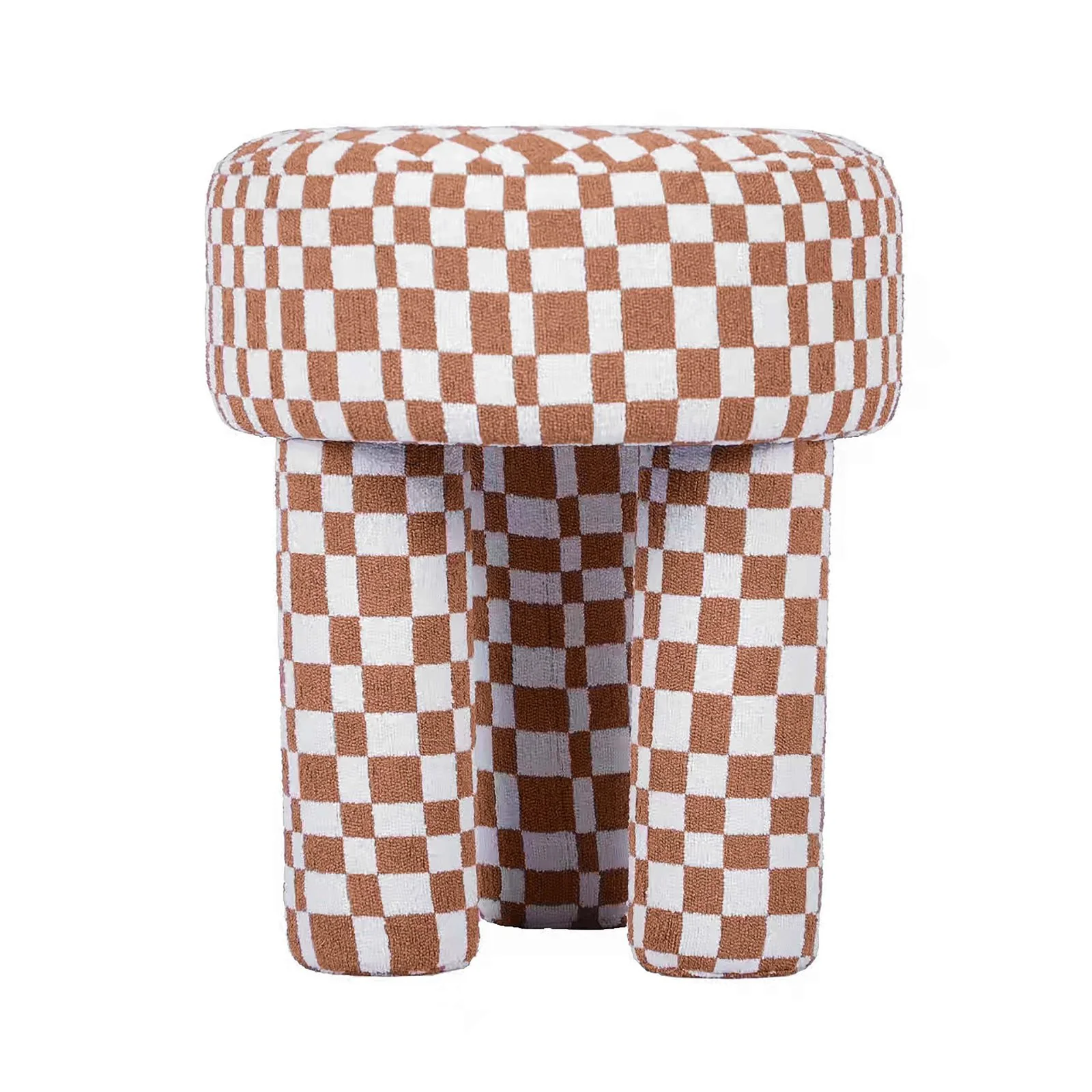 Claire Brown Checkered Boucle Stool - Image 5