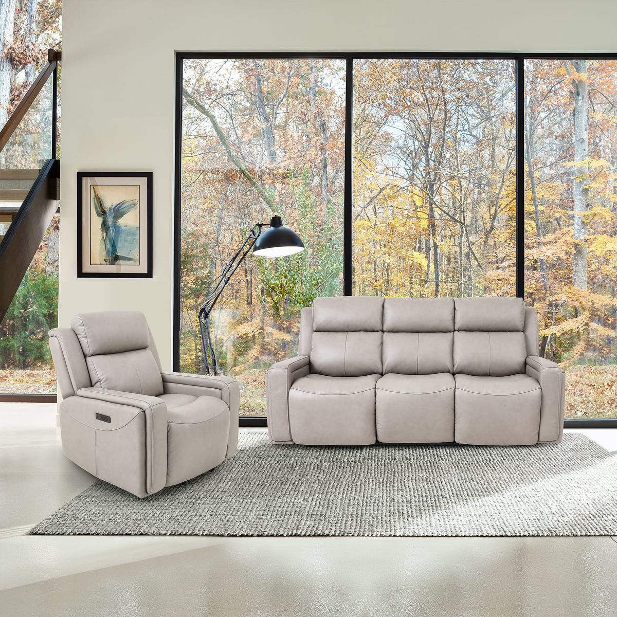 Claude Dual Power Headrest and Lumbar Support Recliner Chair in Light Gray Genuine Leather - Image 11