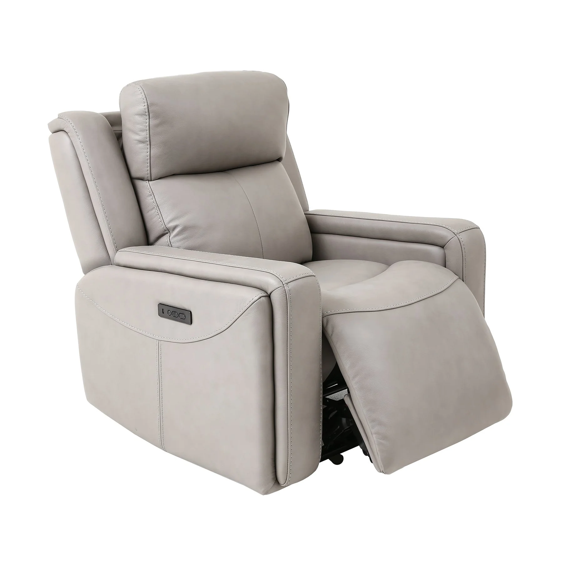Claude Dual Power Headrest and Lumbar Support Recliner Chair in Light Gray Genuine Leather - Image 3