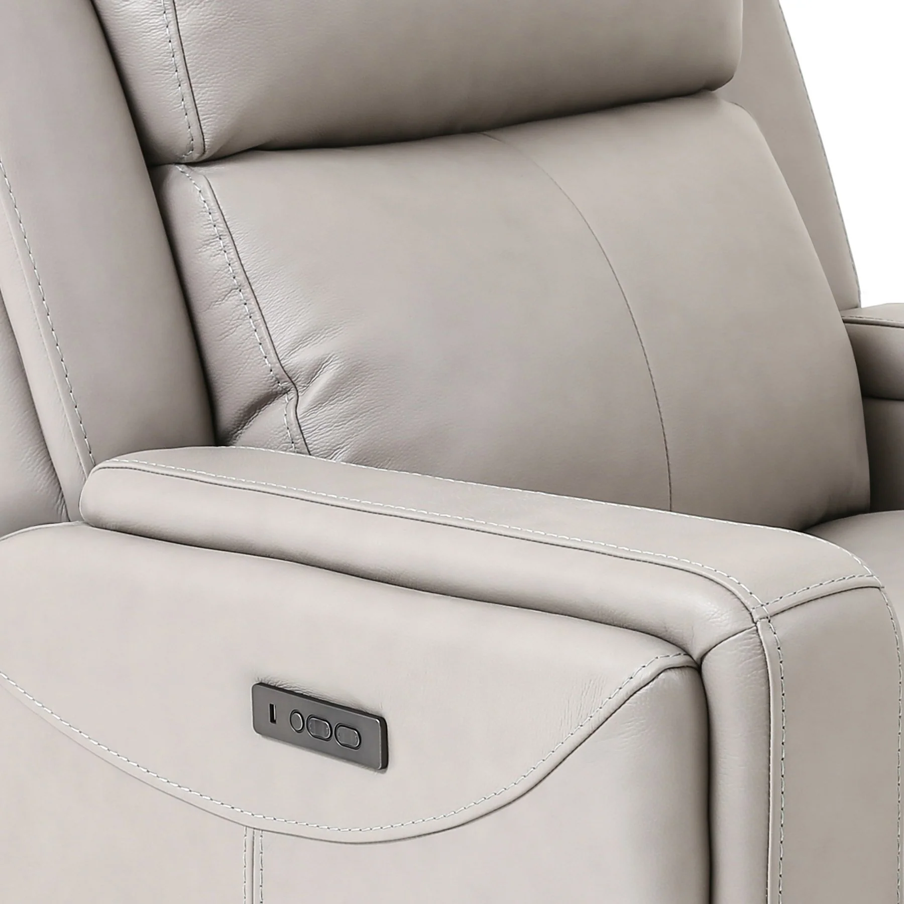 Claude Dual Power Headrest and Lumbar Support Recliner Chair in Light Gray Genuine Leather - Image 4