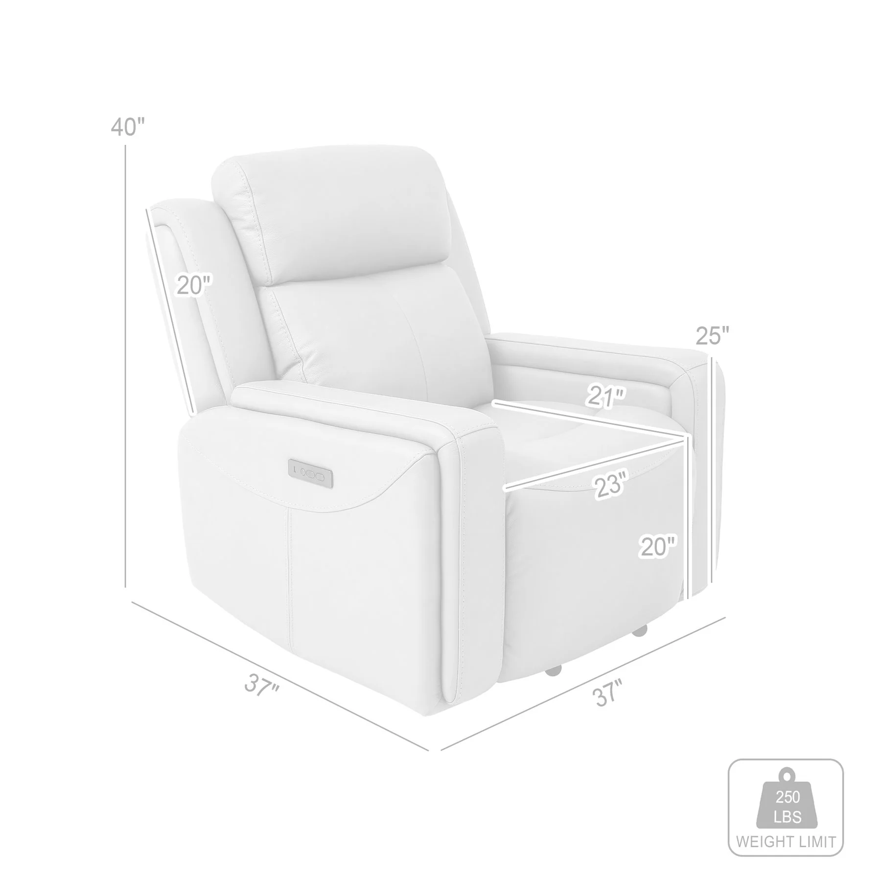 Claude Dual Power Headrest and Lumbar Support Recliner Chair in Light Gray Genuine Leather - Image 9