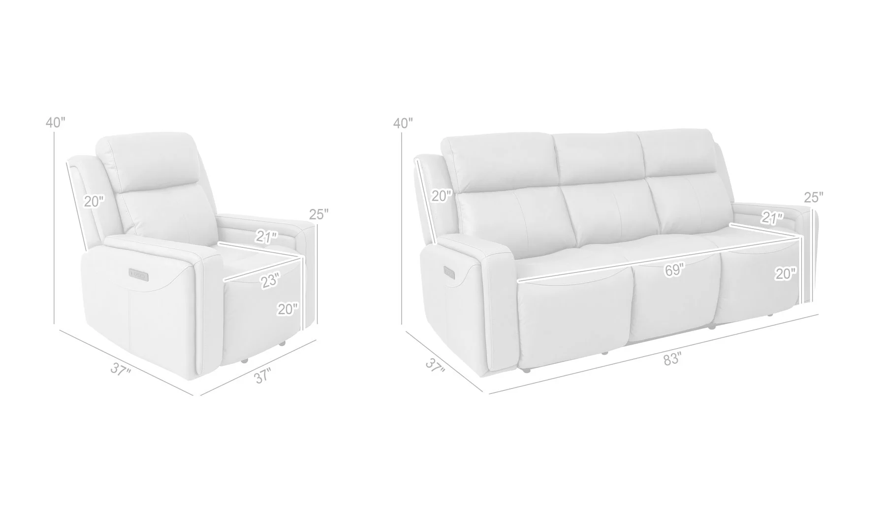Claude Dual Power Headrest and Lumbar Support Reclining 2 Piece Sofa and Recliner Set in Light Gray Genuine Leather - Image 11