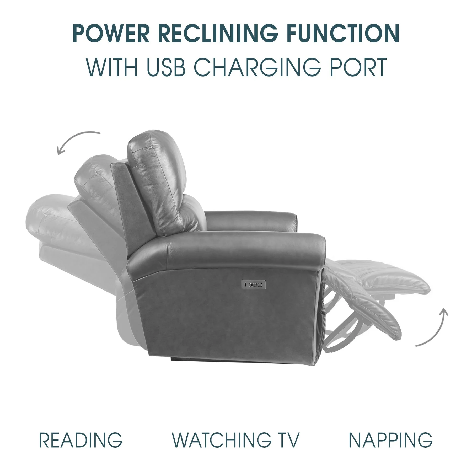 Claude Dual Power Headrest and Lumbar Support Reclining 2 Piece Sofa and Recliner Set in Light Gray Genuine Leather - Image 9