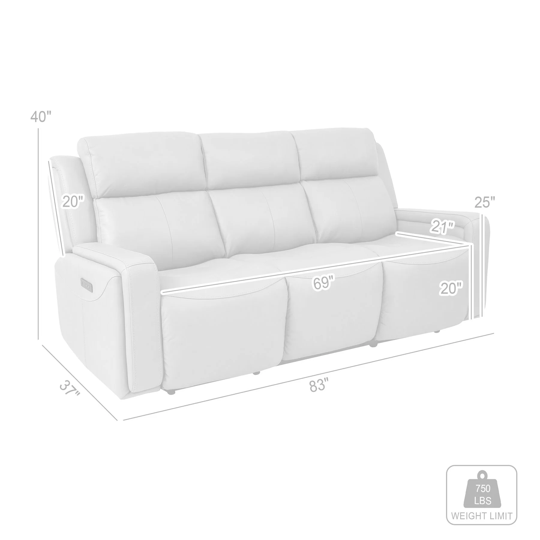 Claude Dual Power Headrest and Lumbar Support Reclining Sofa in Light Gray Genuine Leather - Image 10