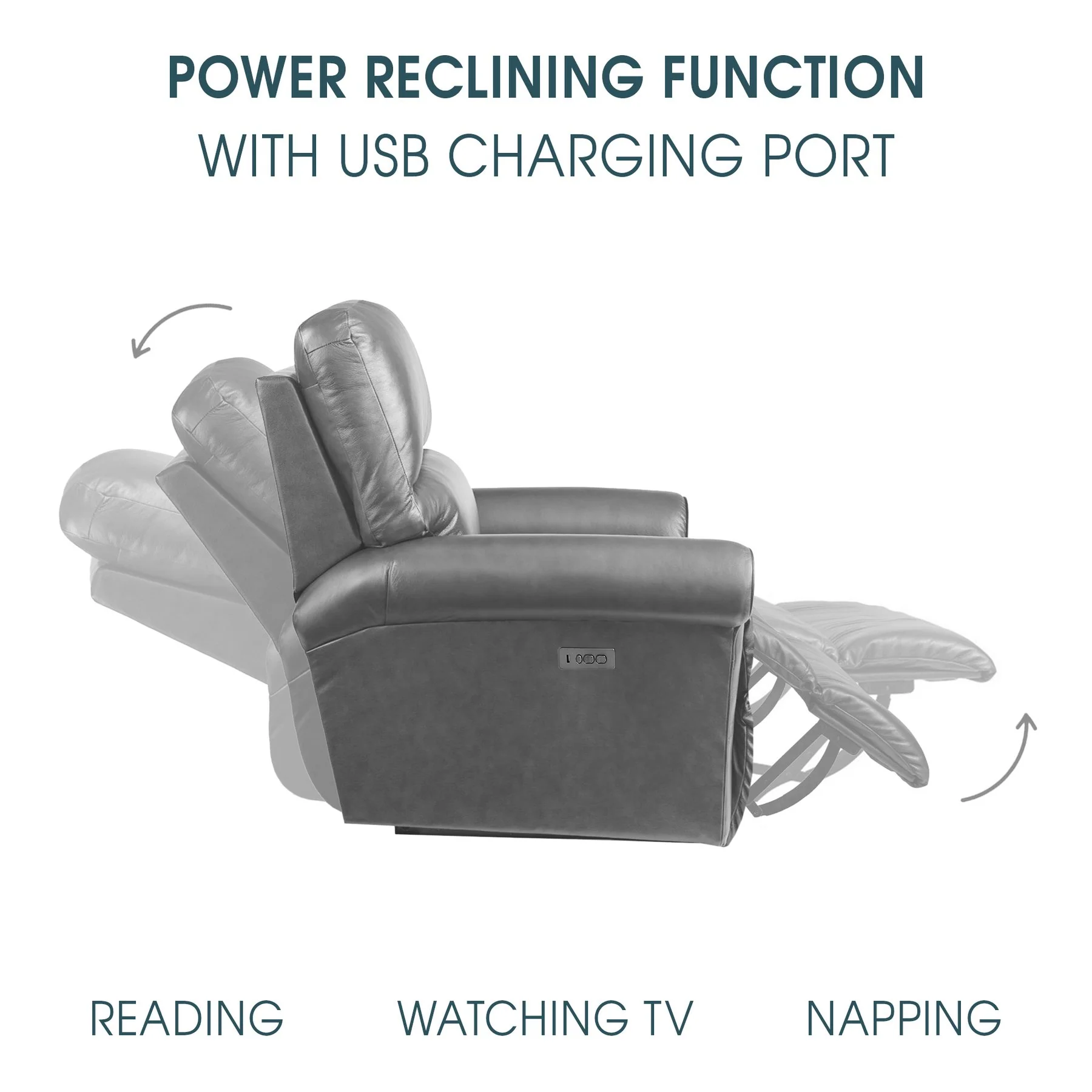 Claude Dual Power Headrest and Lumbar Support Reclining Sofa in Light Gray Genuine Leather - Image 8