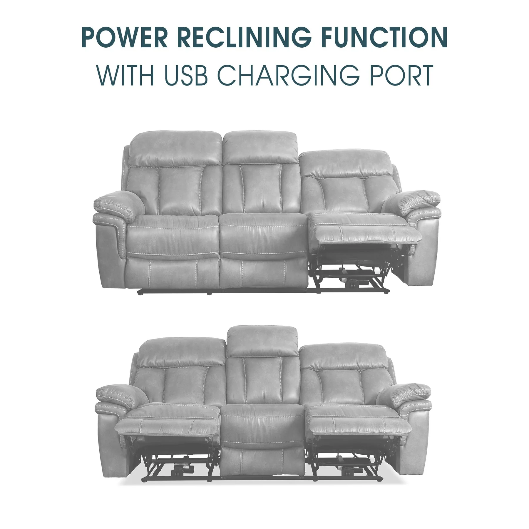 Claude Dual Power Headrest and Lumbar Support Reclining Sofa in Light Gray Genuine Leather - Image 9