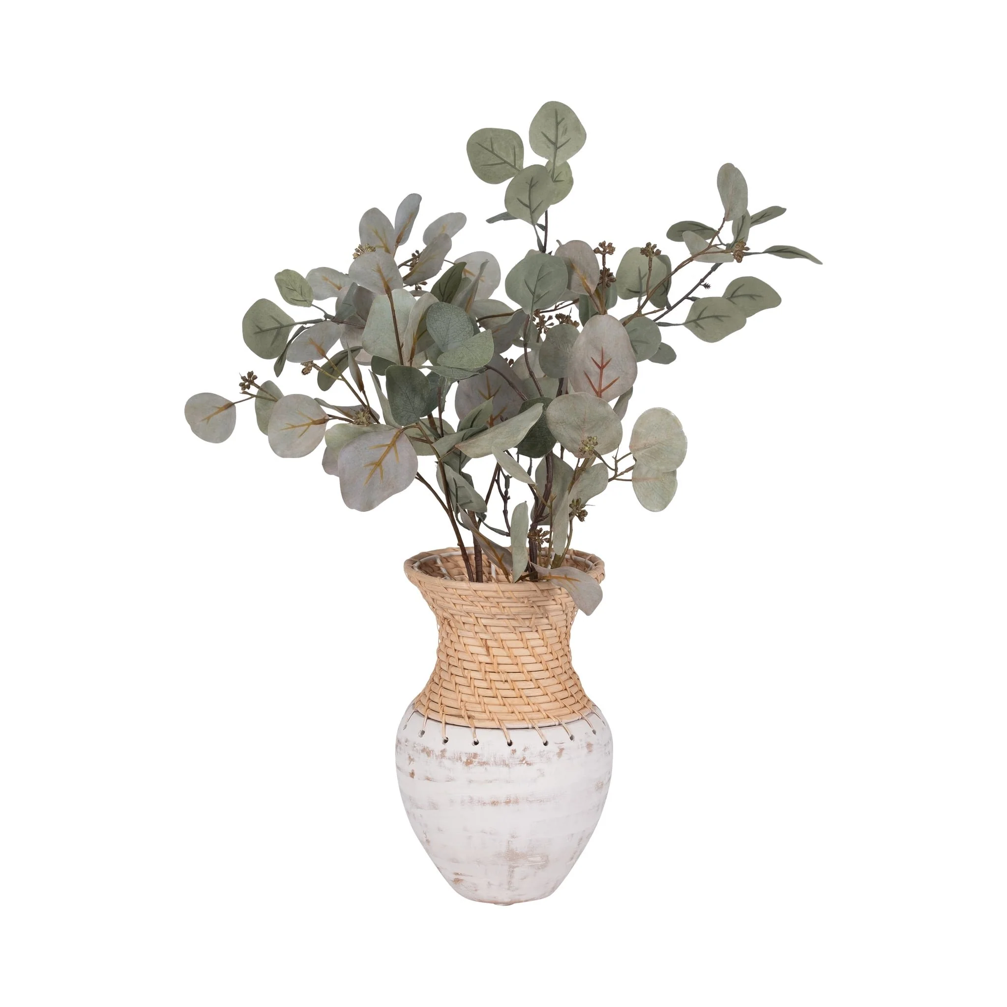 Clay, 11" Vase With Woven Top, White/natural - Image 2