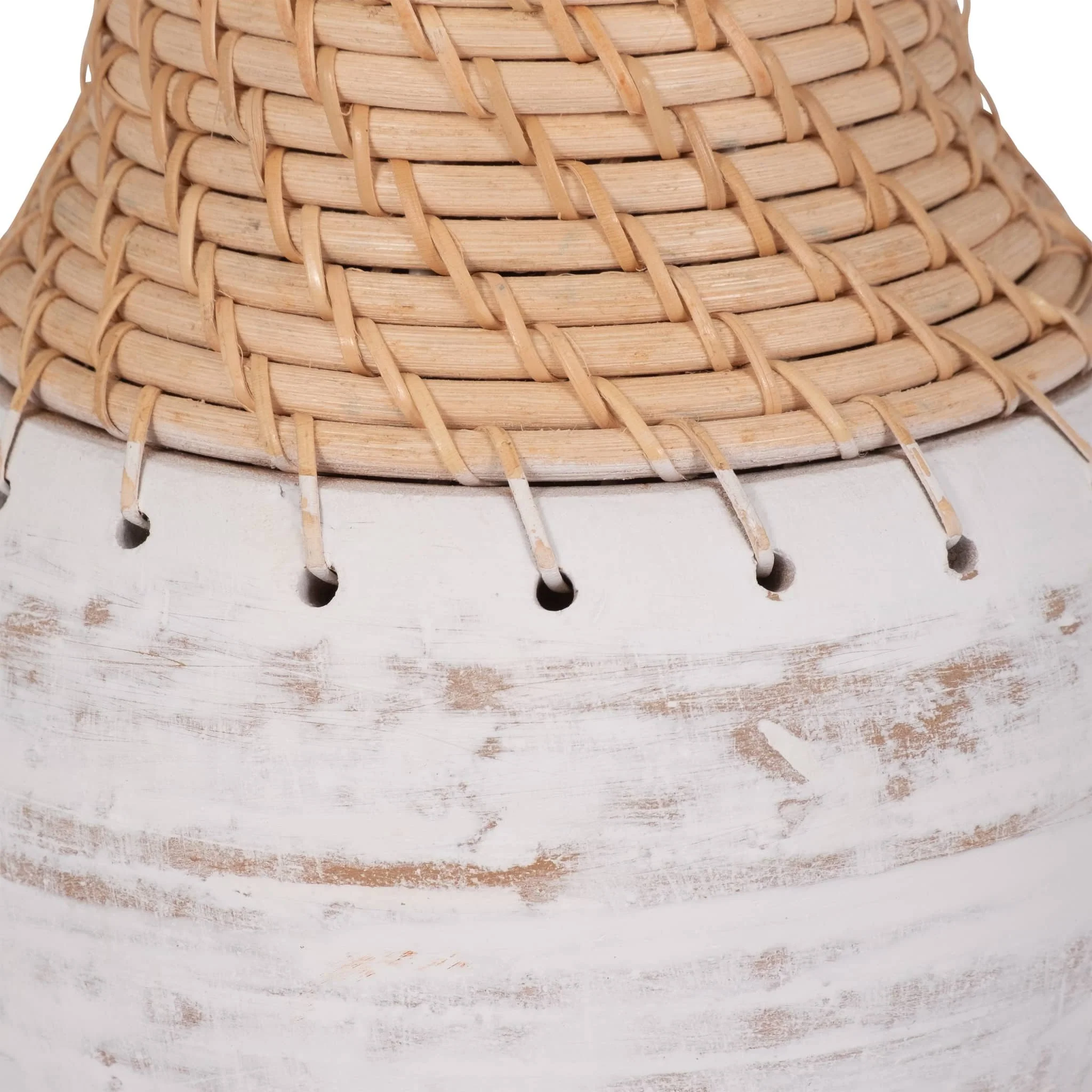 Clay, 11" Vase With Woven Top, White/natural - Image 4