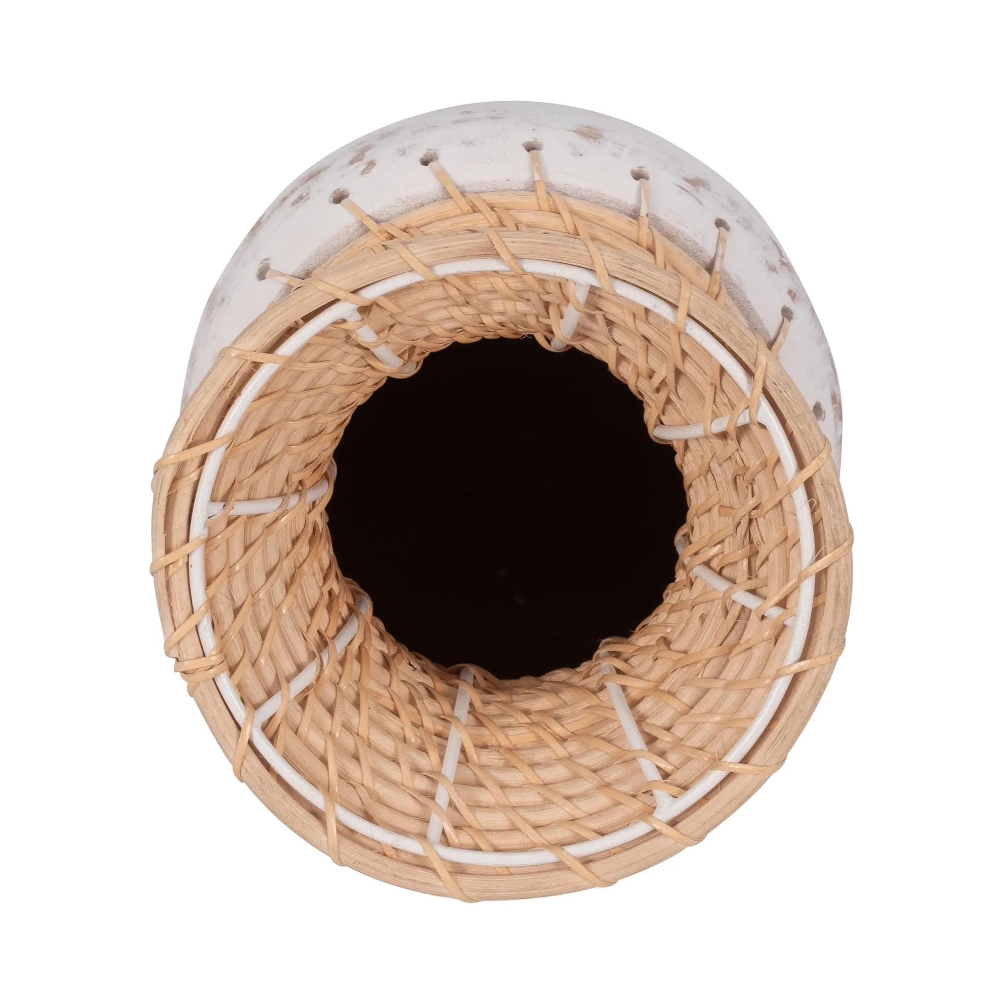 Clay, 11" Vase With Woven Top, White/natural - Image 5