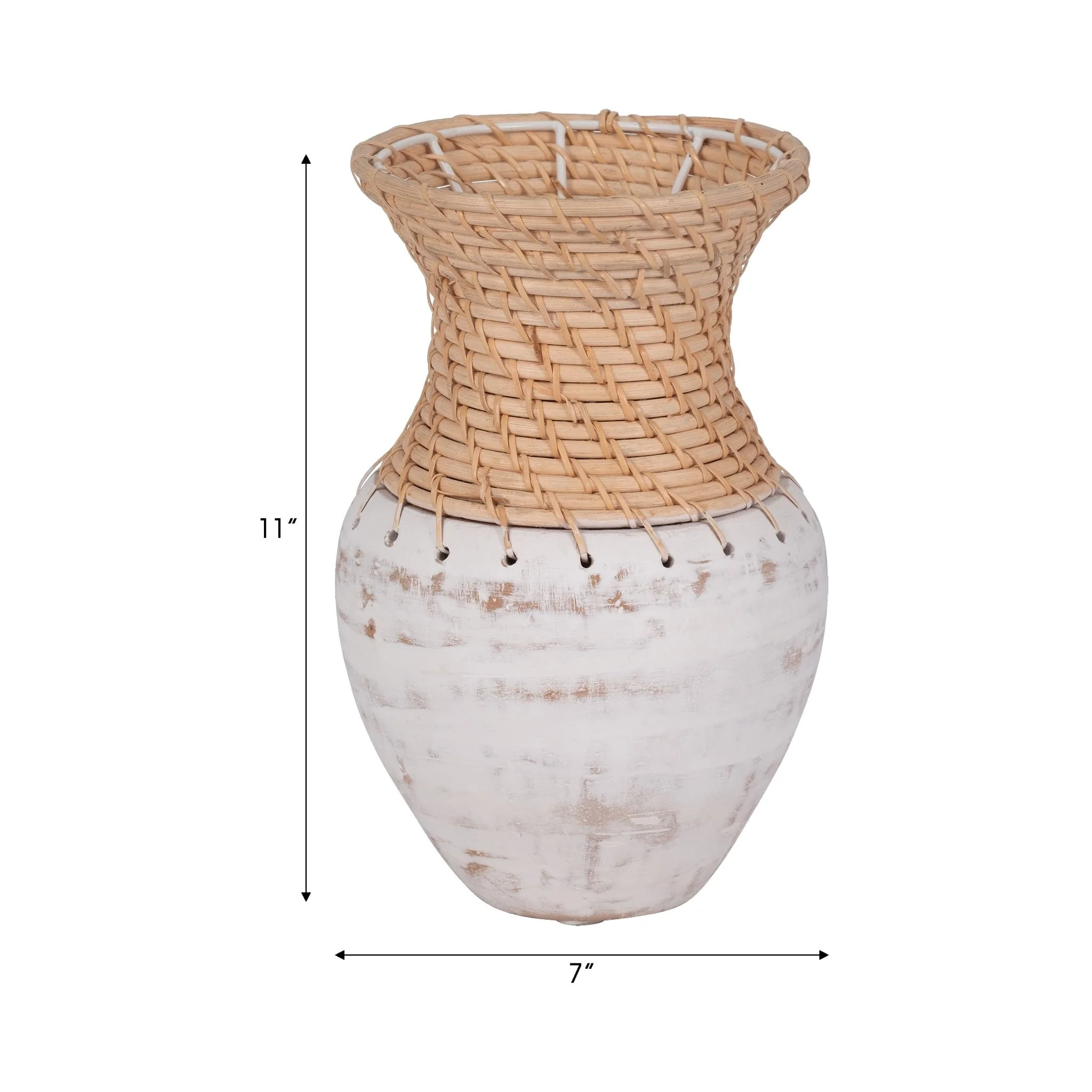 Clay, 11" Vase With Woven Top, White/natural - Image 7