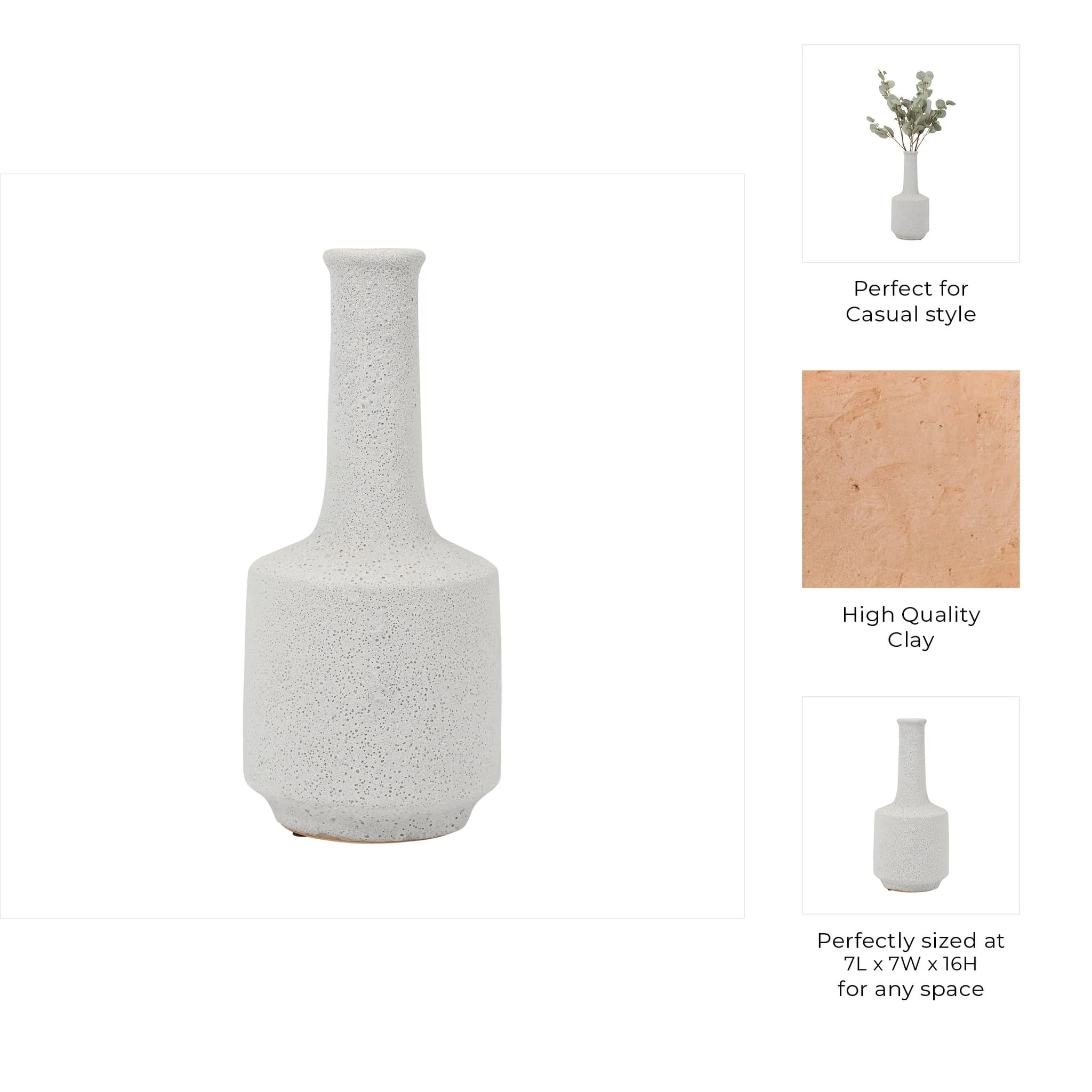 Clay, 16" Volcanic Texture Vase, White - Image 8